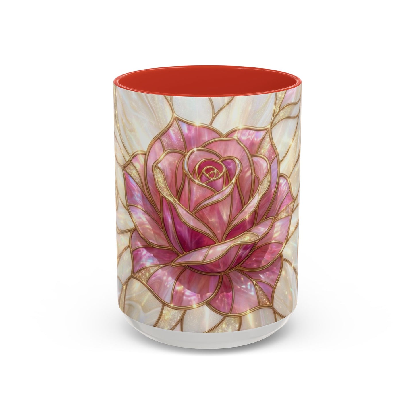 Pink Rose Stained Glass Mug, Gold Floral Coffee Cup, Romantic Flower Tea Cup, Gardener Gift For Mom, Botanical Art, Wife Birthday Gift