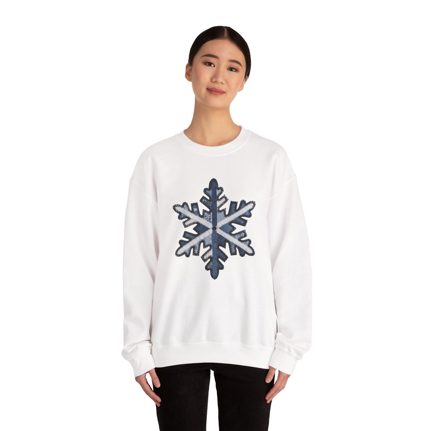 Faux Patchwork Snowflake Sweatshirt, Winter Snowflake Crewneck, Cozy Christmas Sweatshirt, Holiday Patchwork Sweater, Winter Gift