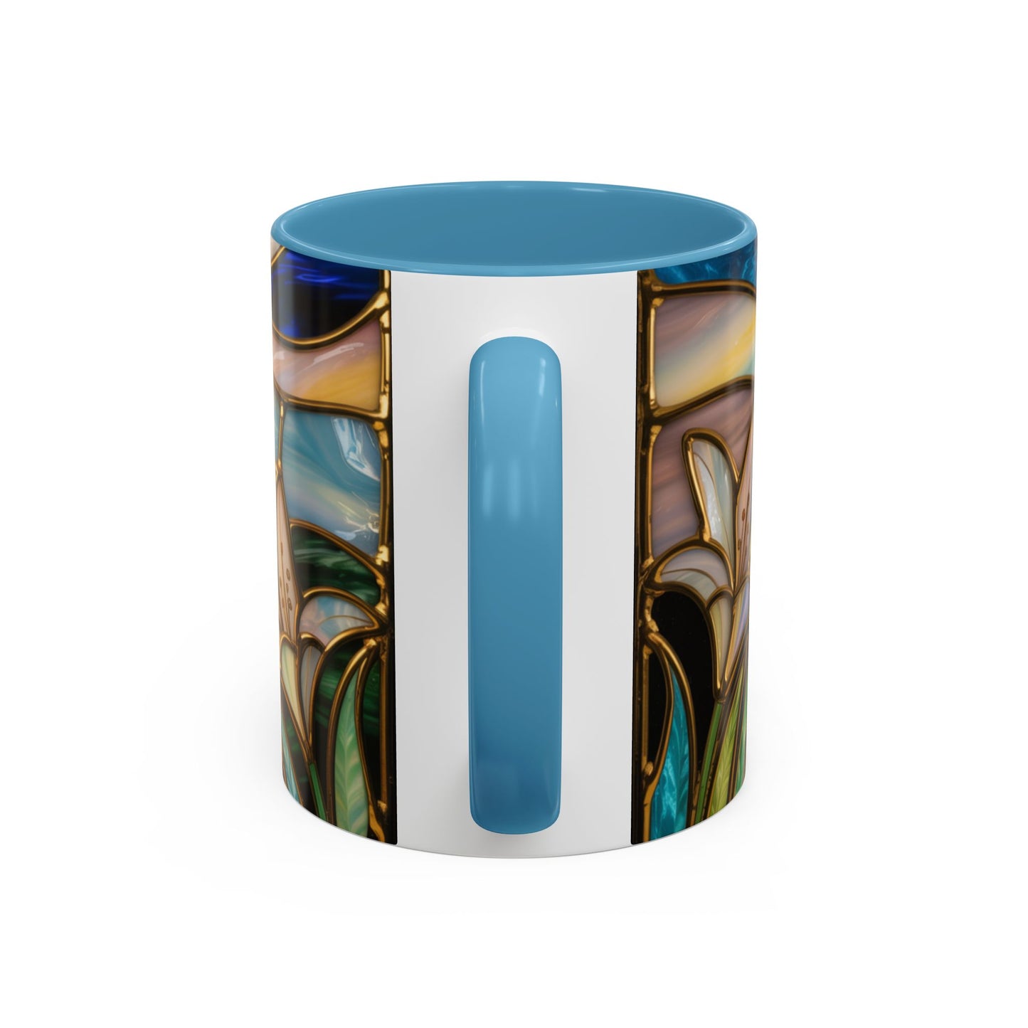 Stained Glass Cross Mug, Christian Sunrise Coffee Cup, Religious Floral Art Mug, Inspirational Faith Gift For Women, Colorful Stained Glass Design