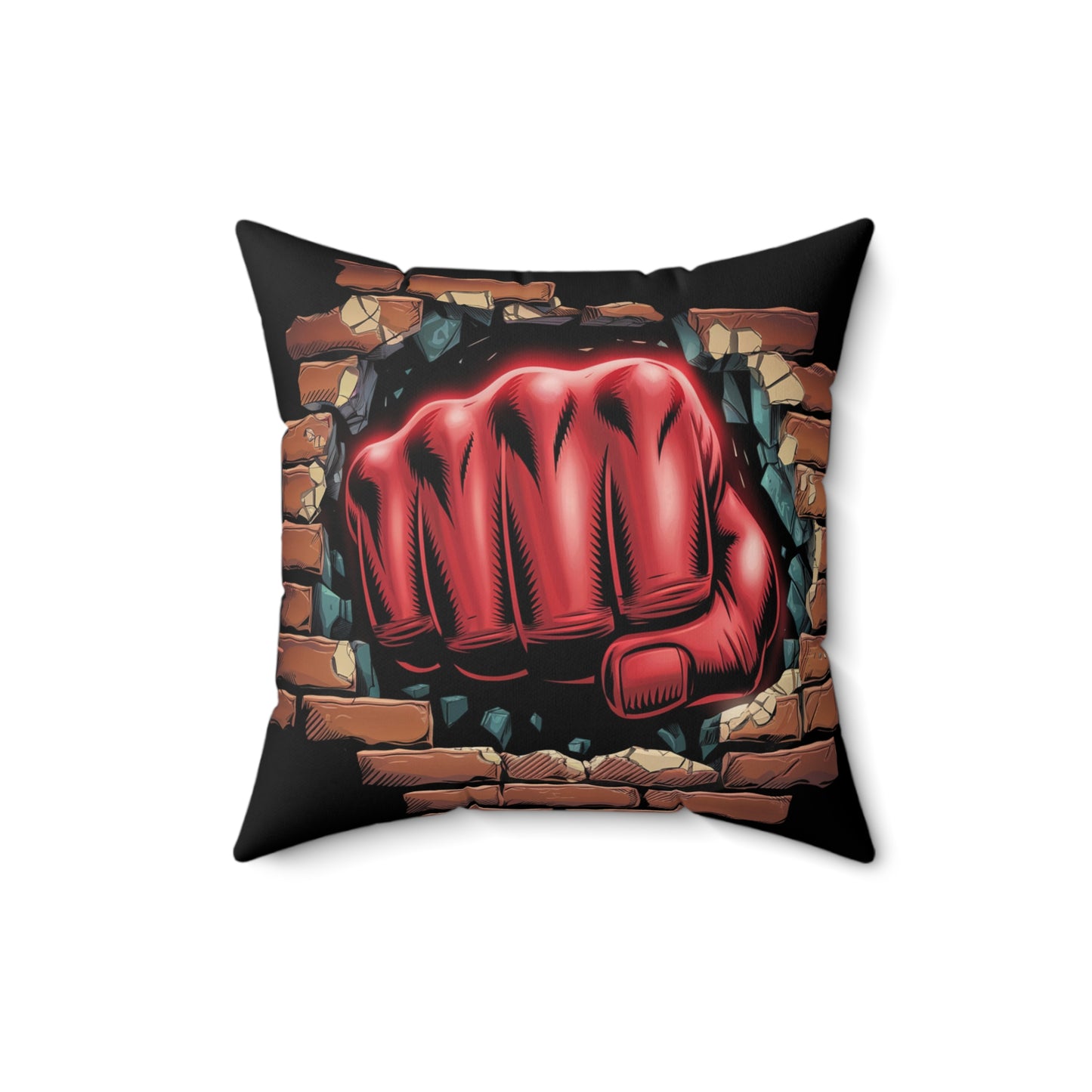 Pillow - Red Fist Smashing Through Brick Wall Design