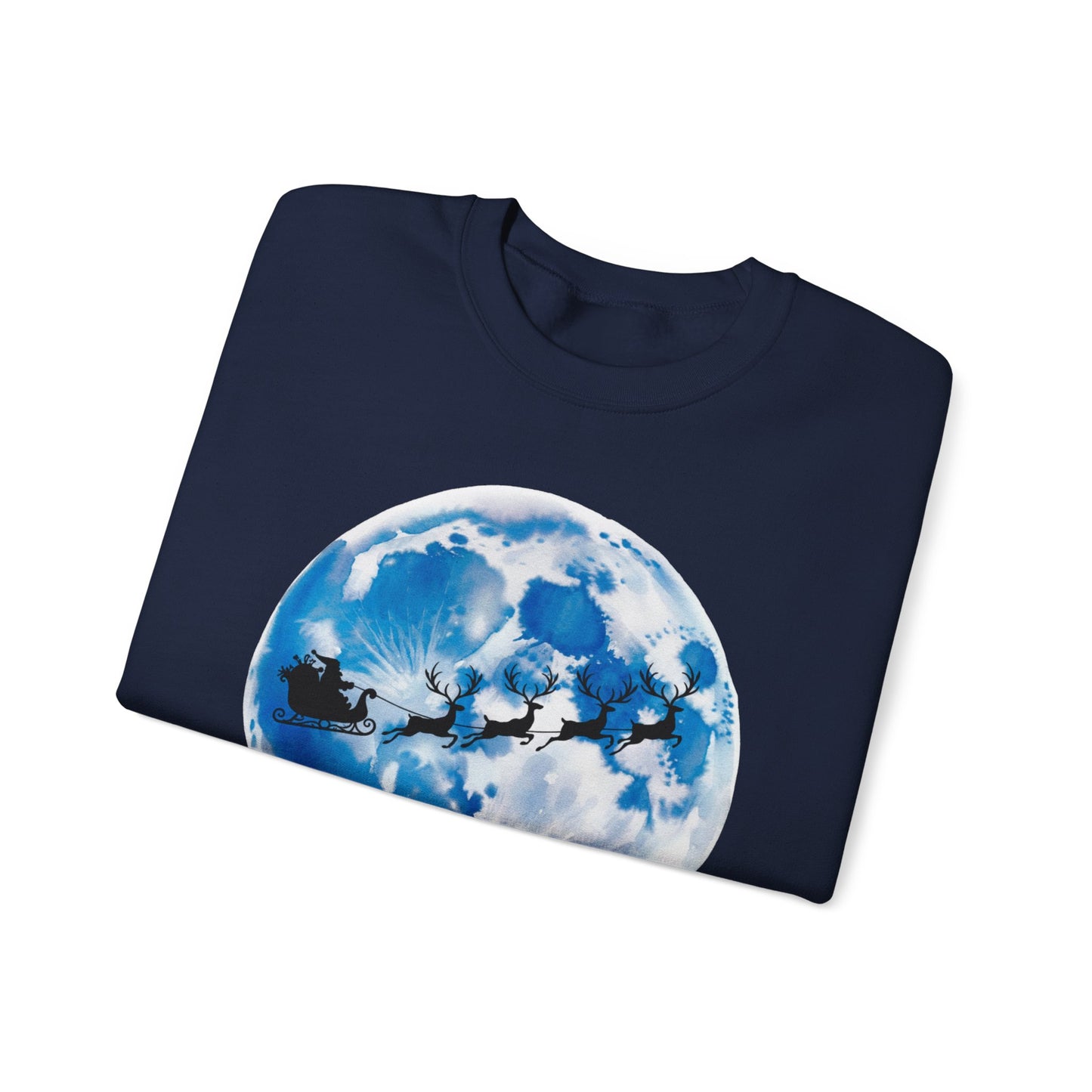Santa And Reindeer Full Moon Christmas Sweatshirt, Holiday Night Sky Sweater, Cozy Unisex Crewneck, Festive Gift For Christmas Lovers