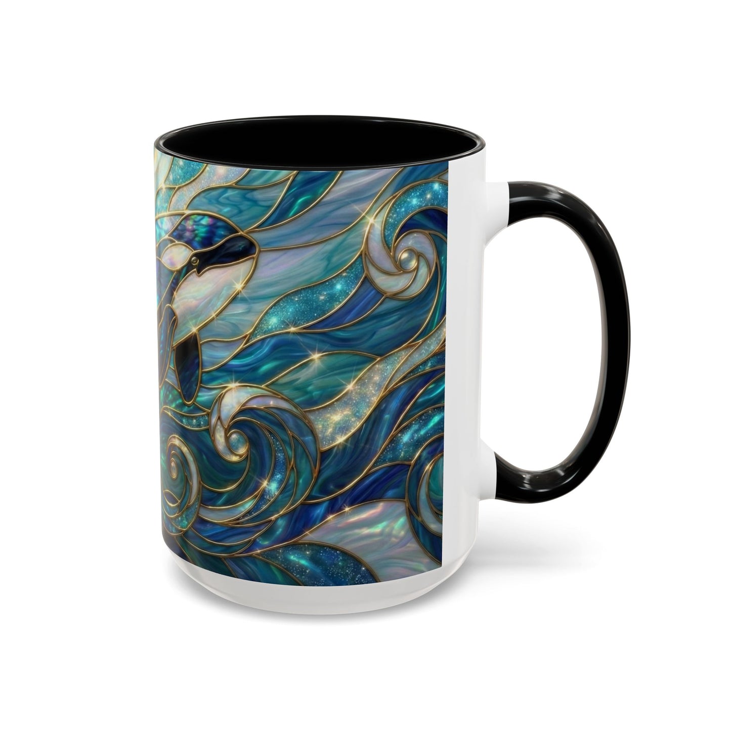 Orca Whale Coffee Mug, Ocean Art Mug, Stained Glass Whale Design, Marine Life Gift, Ceramic Coffee Cup, 11oz 15oz Waves Mug, Coastal Decor