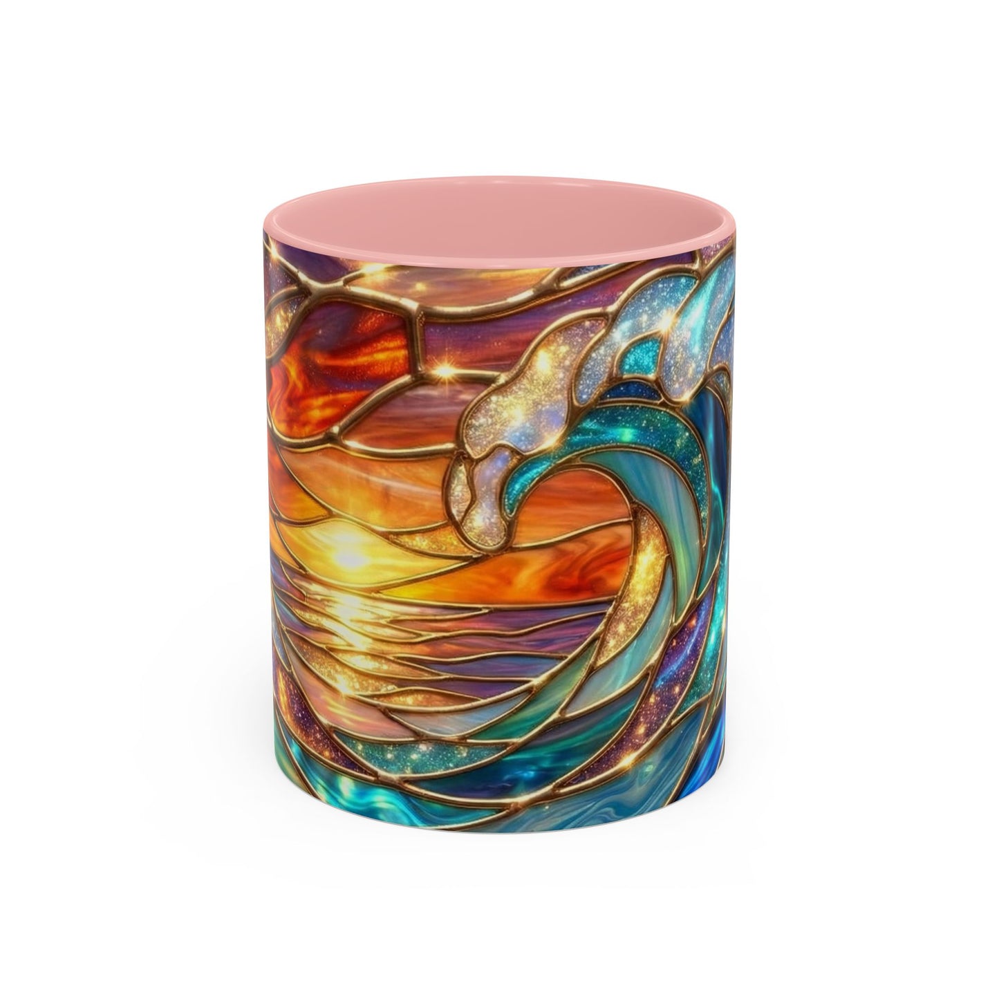 Stained Glass Wave Mug, Cosmic Ocean Coffee Cup, Celestial Sunrise Tea Mug, Surfer Beach Decor Gift, Starry Sea Art, Ocean Lover Cup