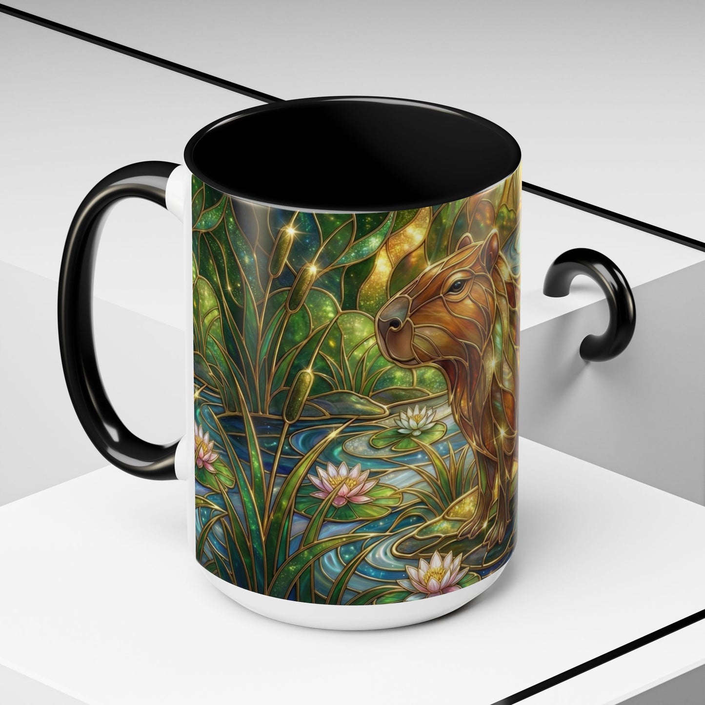 Capybara Coffee Mug, Stained Glass Capybara Art Mug, Cute Animal Lover Gift, Nature Inspired Ceramic Coffee Cup, Unique Wildlife Mug, 11oz 15oz