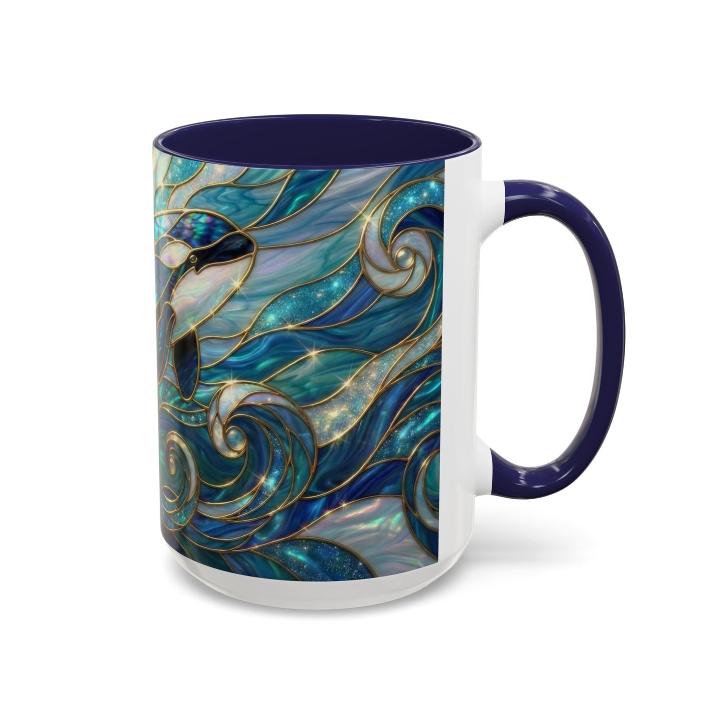 Orca Whale Coffee Mug, Ocean Art Mug, Stained Glass Whale Design, Marine Life Gift, Ceramic Coffee Cup, 11oz 15oz Waves Mug, Coastal Decor