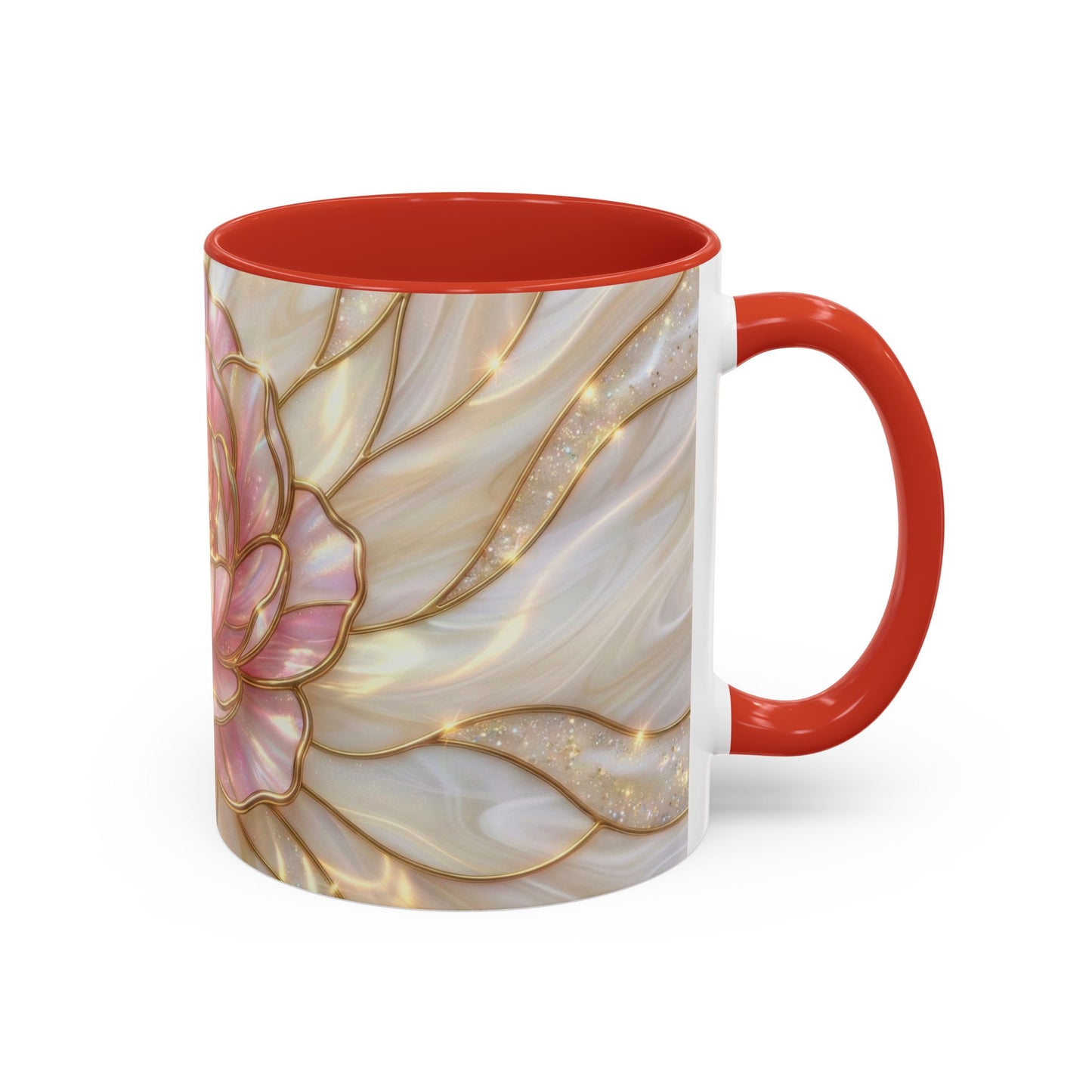 Pink Peony Stained Glass Mug, Gold Floral Coffee Cup, Elegant Flower Gift For Her, Fairycore Tea Cup, Mothers Day Present, Pearl Art Decor