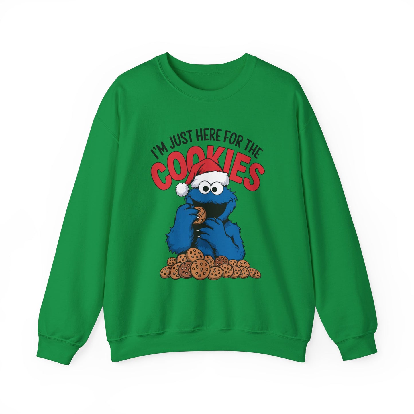 I’m Just Here for the Cookies Christmas Sweatshirt, Funny Holiday Sweater, Santa Cookie Lover Crewneck, Cozy Unisex Christmas Gift