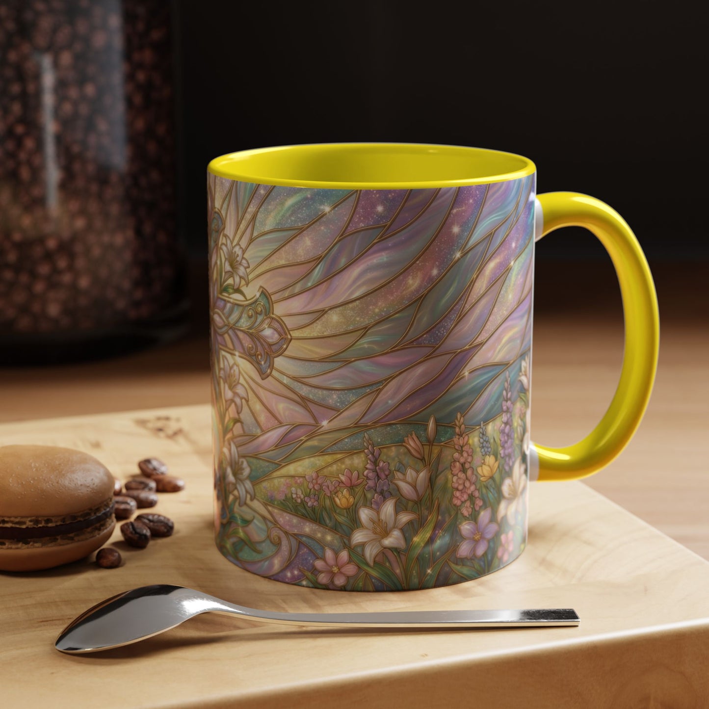 Stained Glass Cross Mug, Easter Lily Coffee Cup, Christian Religious Gift, Pastel Floral Faith Mug, Spring Believer Cup, Baptism Present