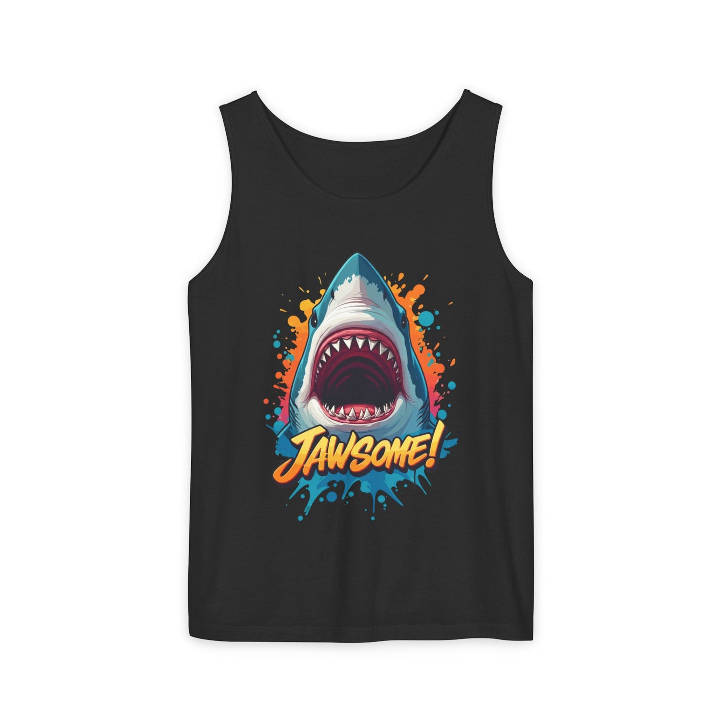 Jawsome Shark Graphic Tank Top | Funny Retro 90s-Style Shark Tee for Men and Women | Bold Ocean Print, Humor Gift, Summer Trending