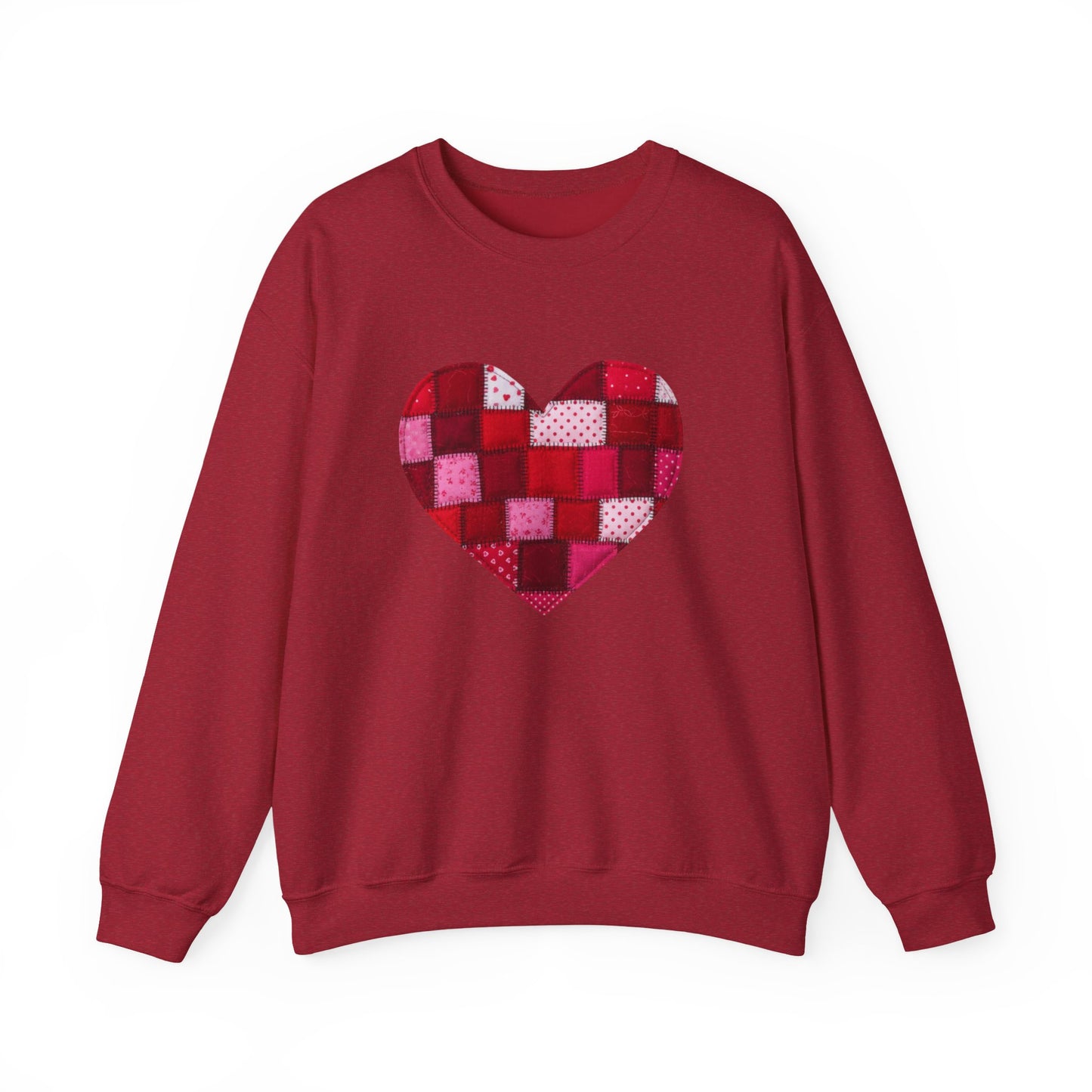 Faux Patchwork Heart Sweatshirt, Quilted Look Heart Pullover, Cozy Valentine Crewneck, Handmade Style Sweatshirt, Love Heart Shirt, Valentine Gift