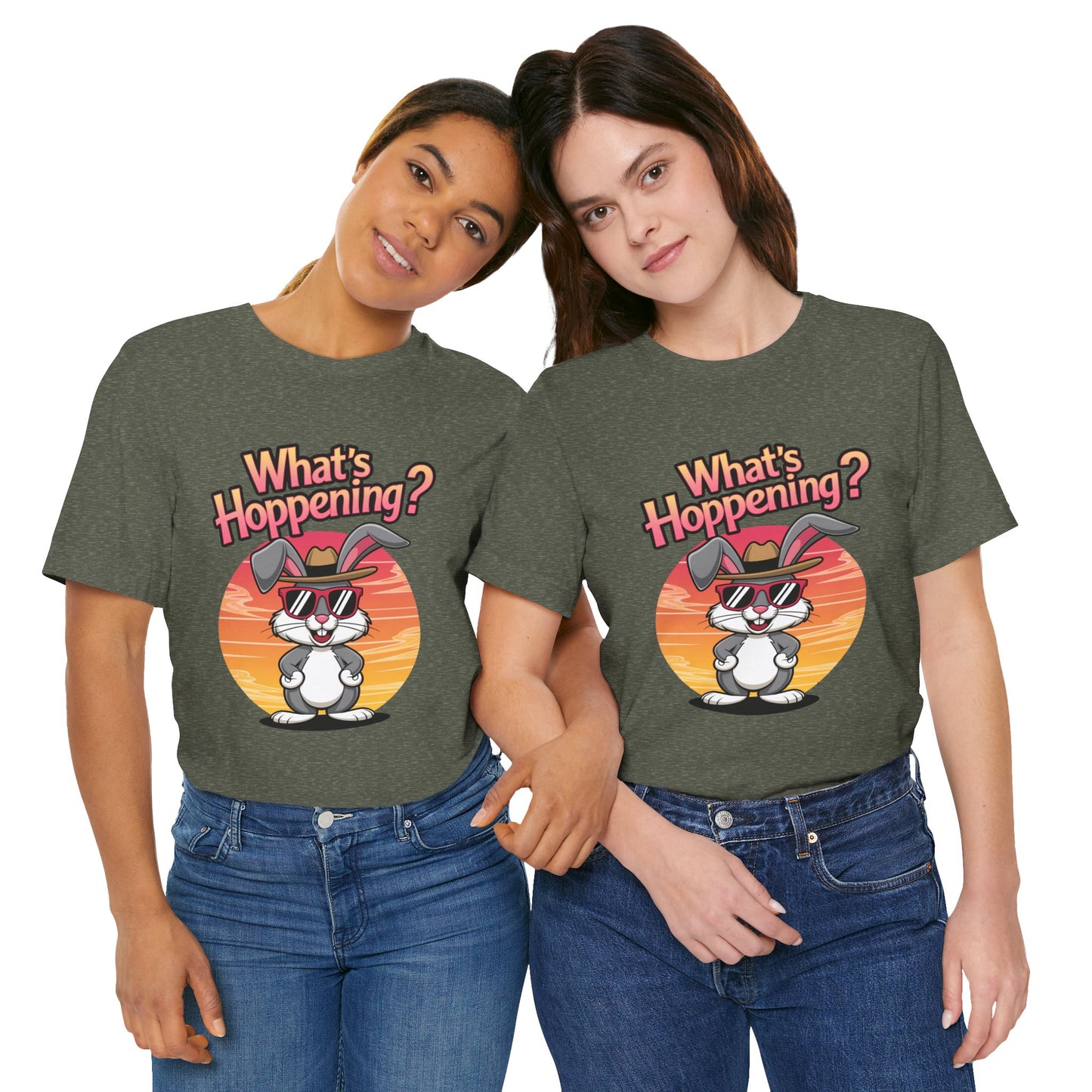 What’s Hoppening Funny Bunny Shirt – Cute Rabbit Pun T-Shirt – Sunset Graphic Tee for Animal Lovers, Easter, and Pun Enthusiasts