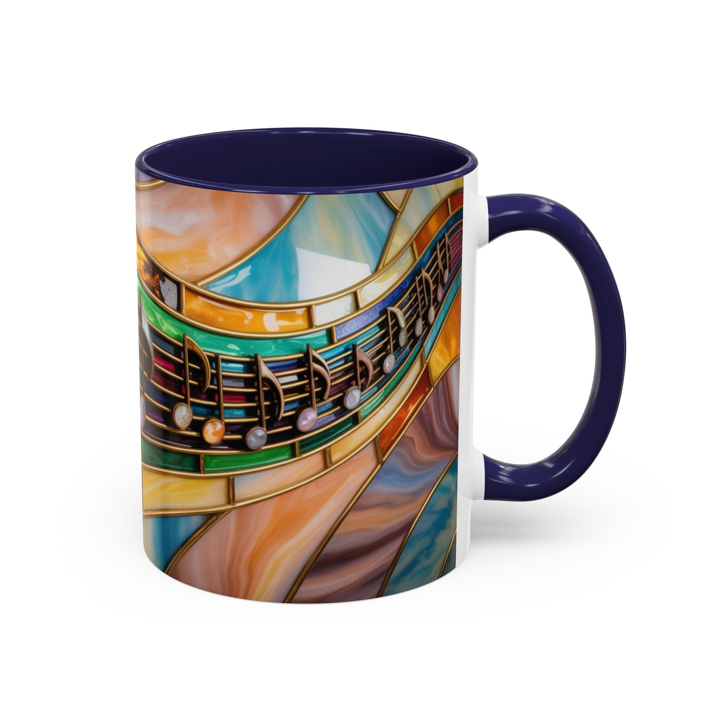 Stained glass music mug, musical notes coffee cup, colorful musician gift mug, music lover present, treble clef art mug, music teacher gift