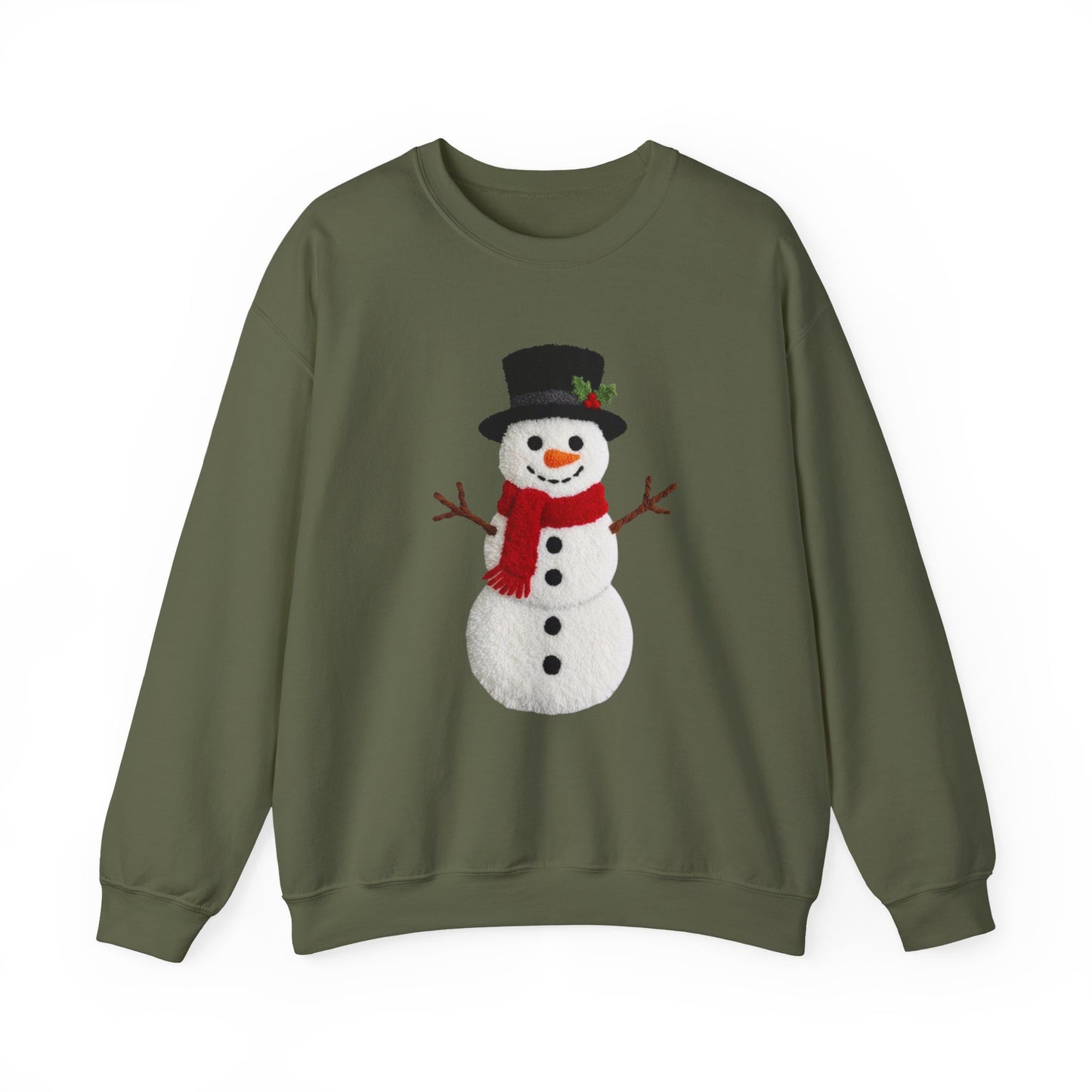 Faux Patchwork Crochet Snowman Sweatshirt, Winter Snowman Crewneck, Cozy Holiday Sweater, Christmas Sweatshirt, Festive Winter Shirt, unisex gift