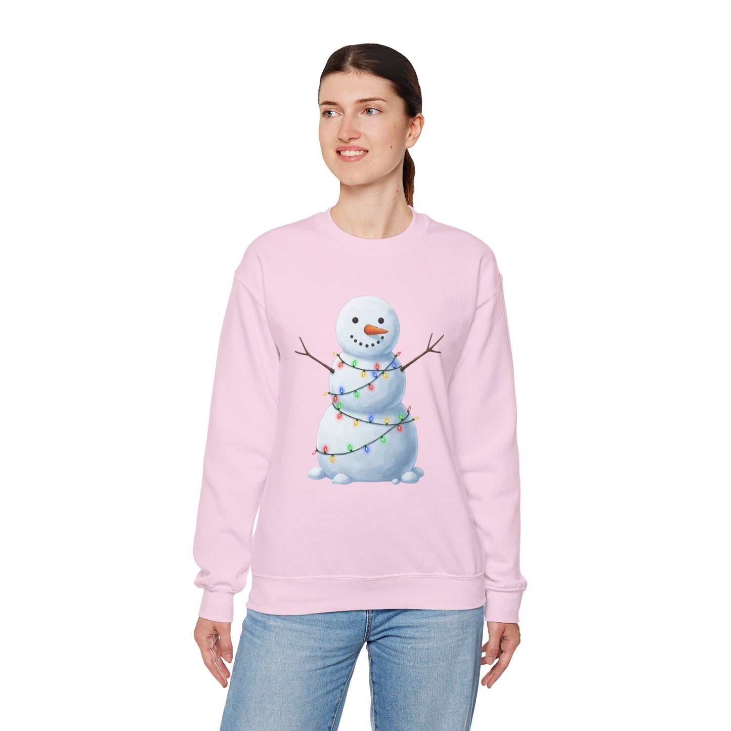 Cute Snowman Christmas Sweatshirt, Holiday Snowman Lights Sweater, Winter Snowman Crewneck, Cozy Christmas Gift, Festive Holiday Shirt
