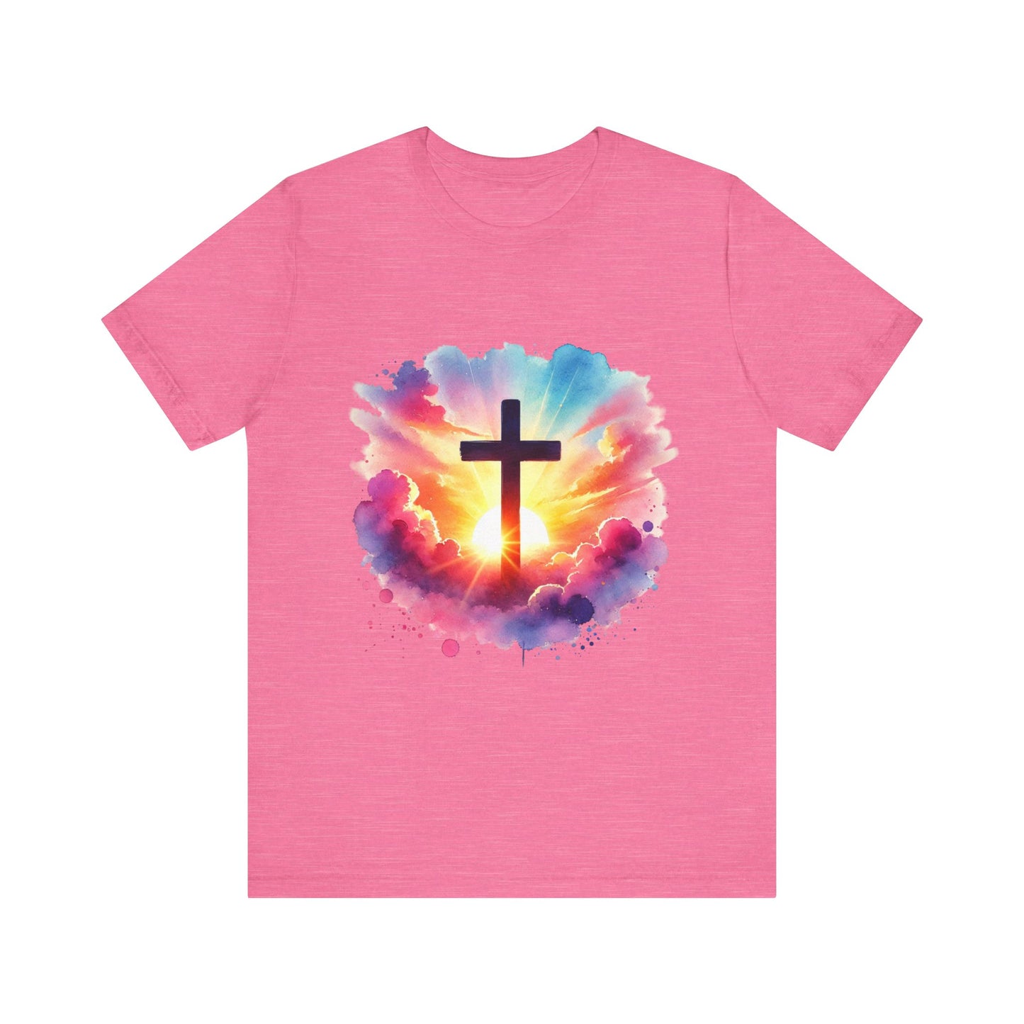 Faith Cross Sunburst Christian Tee | Inspirational Christian T-Shirt | Colorful Sunrise Cross Shirt | Faith Gifts for Women Men