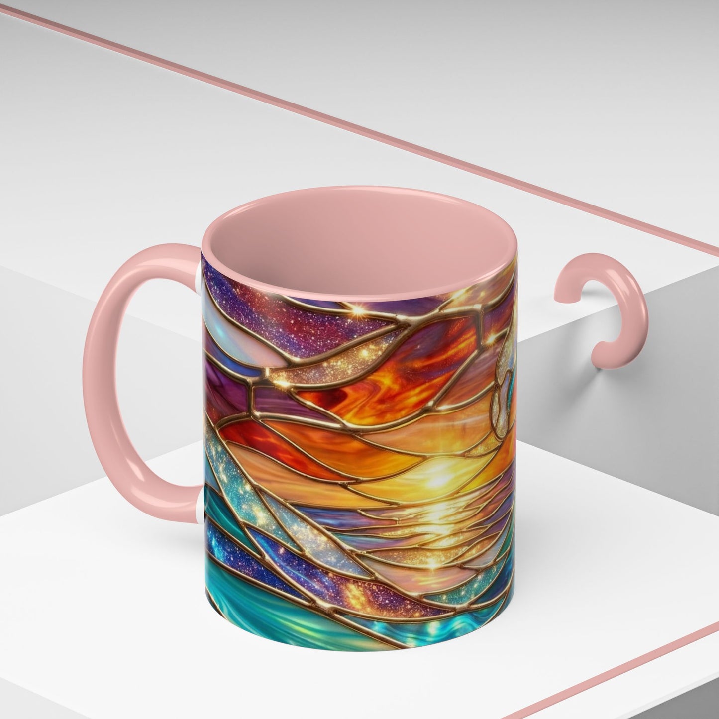 Stained Glass Wave Mug, Cosmic Ocean Coffee Cup, Celestial Sunrise Tea Mug, Surfer Beach Decor Gift, Starry Sea Art, Ocean Lover Cup