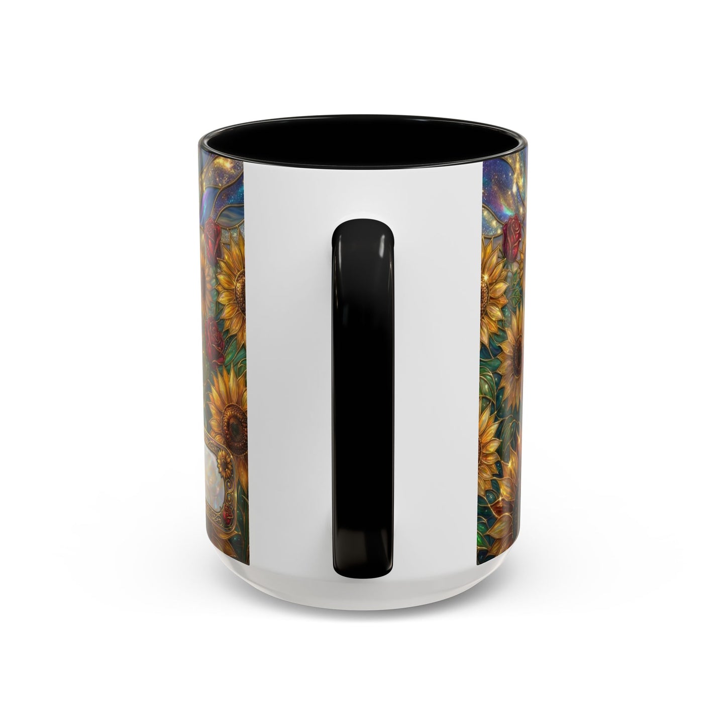 Personalized Stained Glass Sunflower Mug, Custom Red Rose Floral Coffee Cup, Celestial Night Sky Botanical Teacup, Gift For Flower Lover
