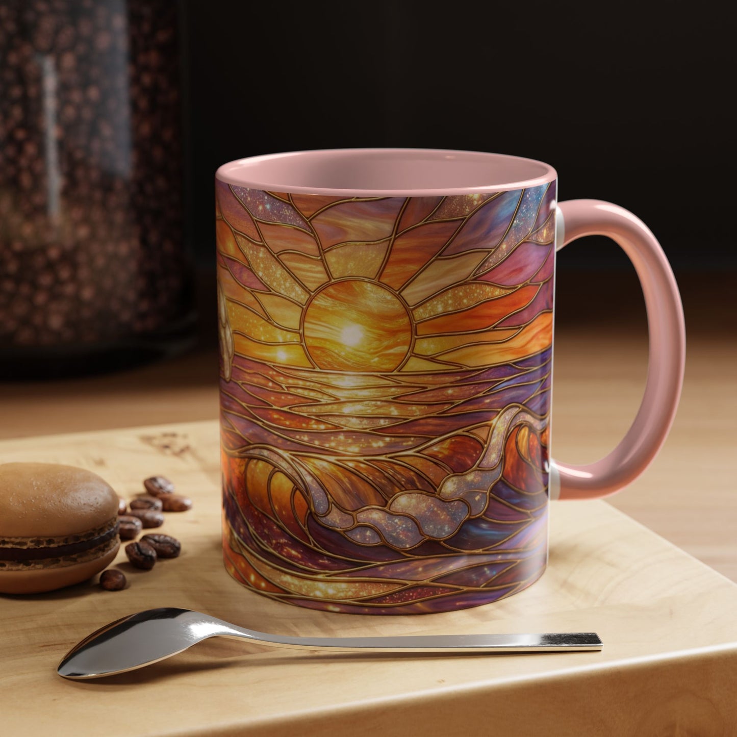 Stained Glass Wave Mug, Ocean Sunset Coffee Cup, Vibrant Beach Art, Sea Lover Gift, Mosaic Tea Cup, Summer Kitchen Decor, Nature Drinkware