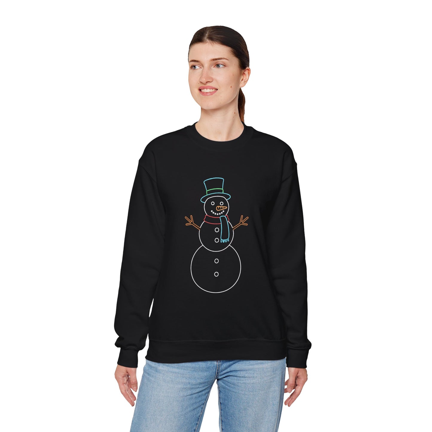 Snowman Sweatshirt, Black Snowman Crewneck, Holiday Winter Sweatshirt Unisex, Cute Snowman Gift for Her Him, Cozy Winter Fashion