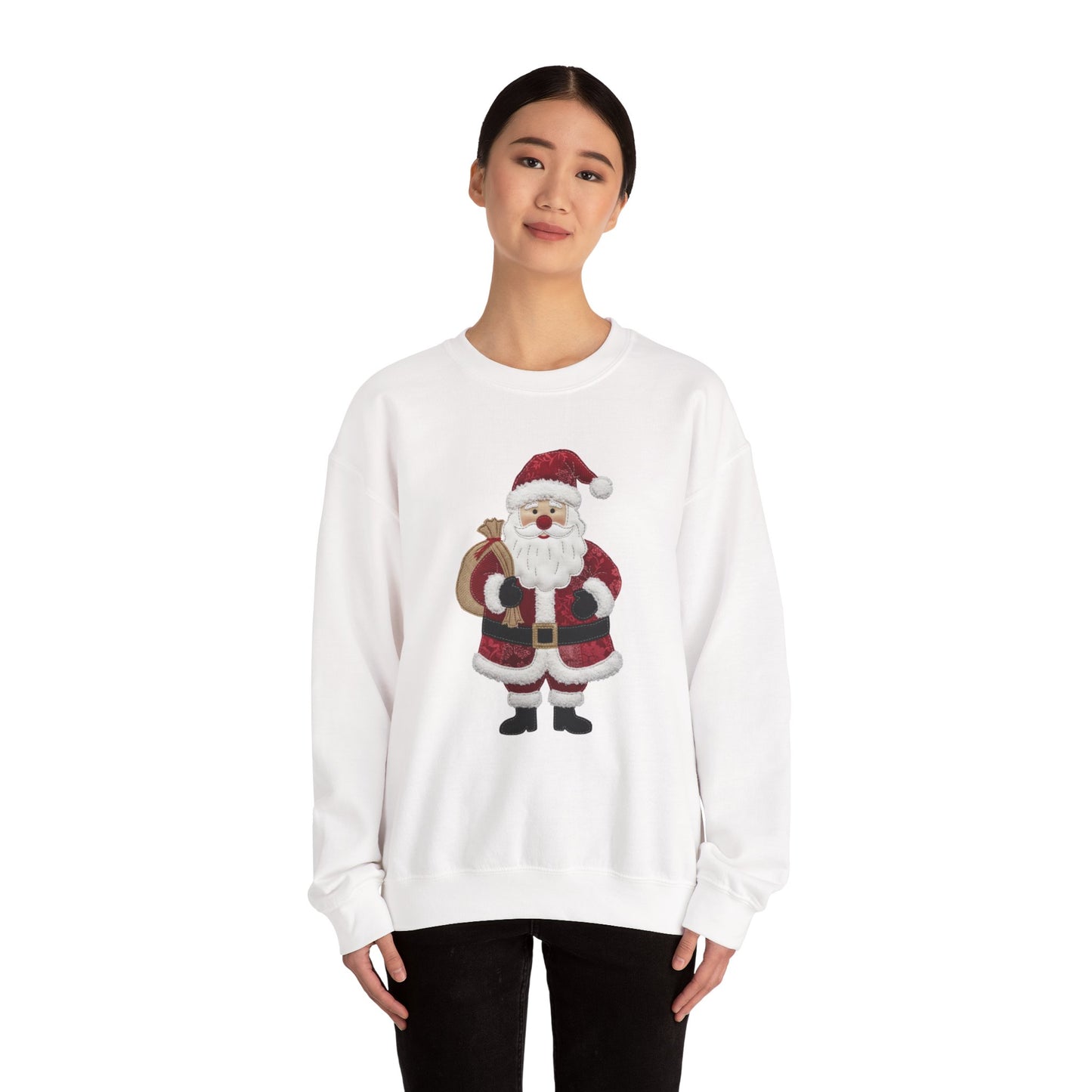 Faux patchwork Santa sweatshirt, Christmas Santa crewneck, cozy holiday sweater, vintage Santa pullover, festive winter sweatshirt, Xmas gift