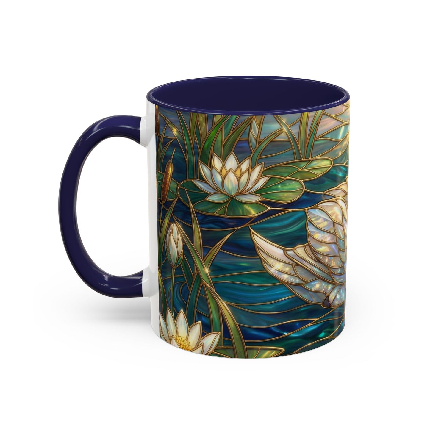 Stained Glass Swan Mug, Swan Coffee Cup, Elegant Swan Art Mug, Nature Decor Gift, Lake Swan Mug, Serene Animal Coffee Cup