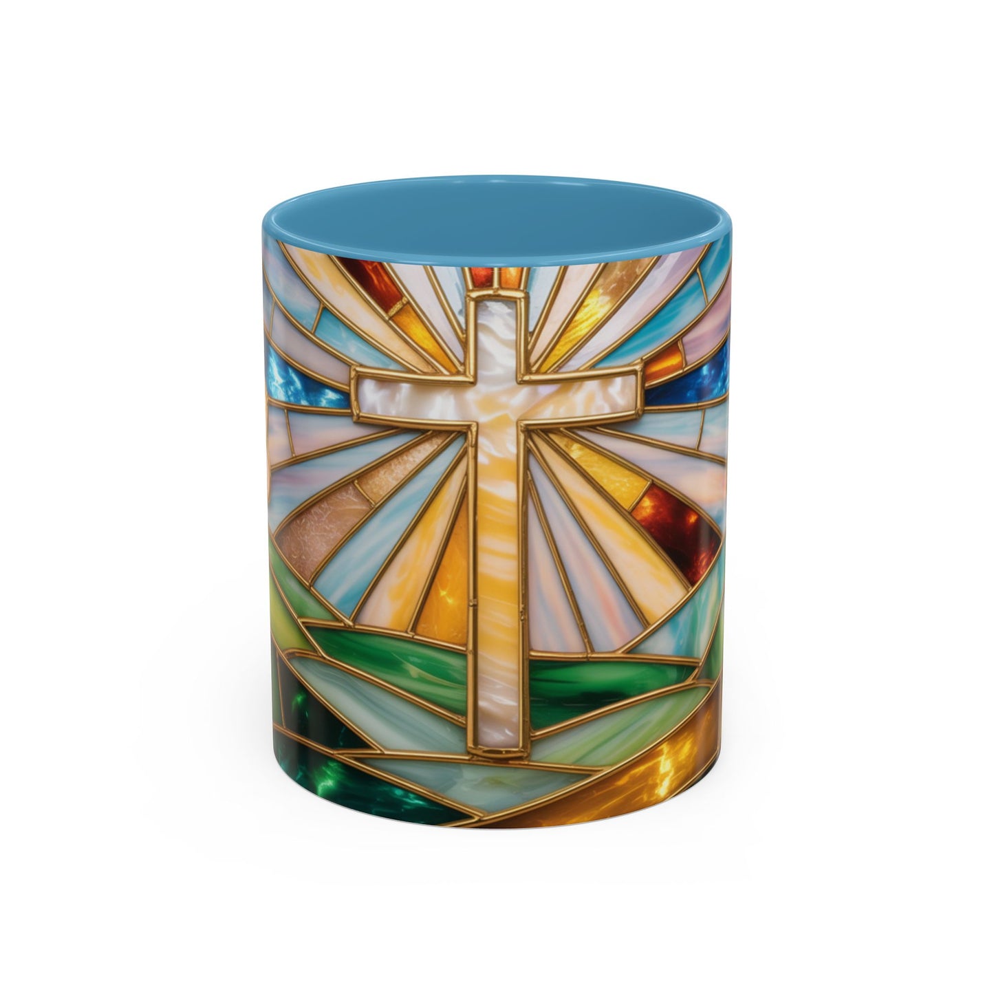 Stained Glass Cross Mug, Christian Coffee Cup, Faith Gift Mug, Religious Art Mug, Floral Church Mug, Inspirational Faith Cup, Easter Gift