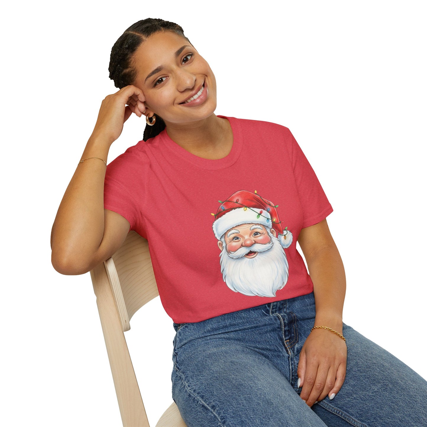 Santa Face Christmas Shirt, Vintage Santa T-Shirt, Santa With Christmas Lights Tee, Cute Christmas Graphic Tee, Holiday Santa Claus Shirt