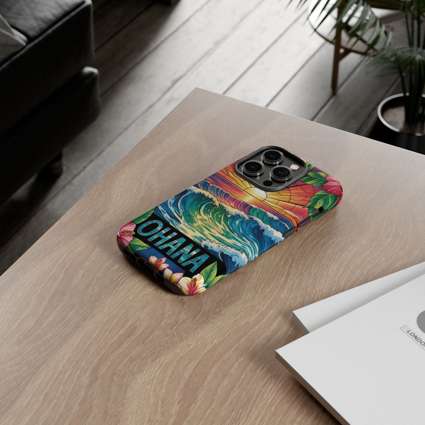 Ohana iPhone Case Tropical Hawaiian Sunset Phone Cover Wave Floral Beach Art Cute Gift for iPhone Lovers