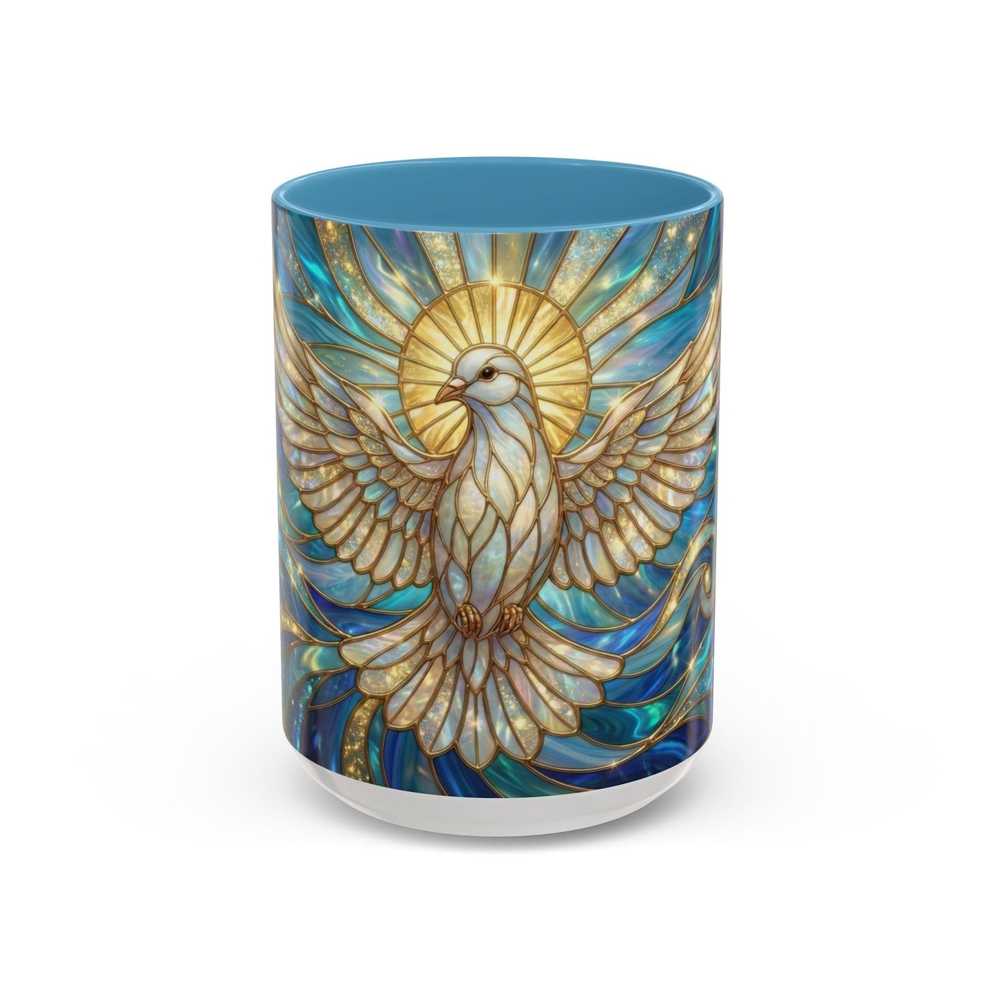 Stained Glass Dove Mug, Peace Dove Coffee Mug, Holy Spirit Dove Cup, Christian Gift Mug, Spiritual Art Mug, Faith Inspired Coffee Cup