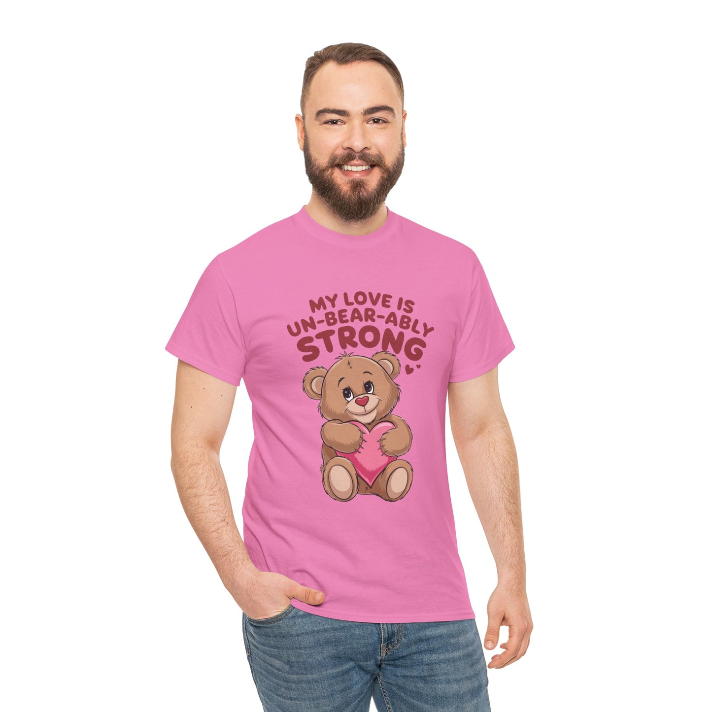 Un-Bear-ably Strong Valentine Shirt, Teddy Bear Heart Tee, Cute Love Graphic T-Shirt, Valentines Gift, Romantic Couple Top, Gift For Her