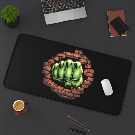 Desk Mat Green Fist Smashing Through Wall Fun Design Comic Book Mouse Pad for Geeks