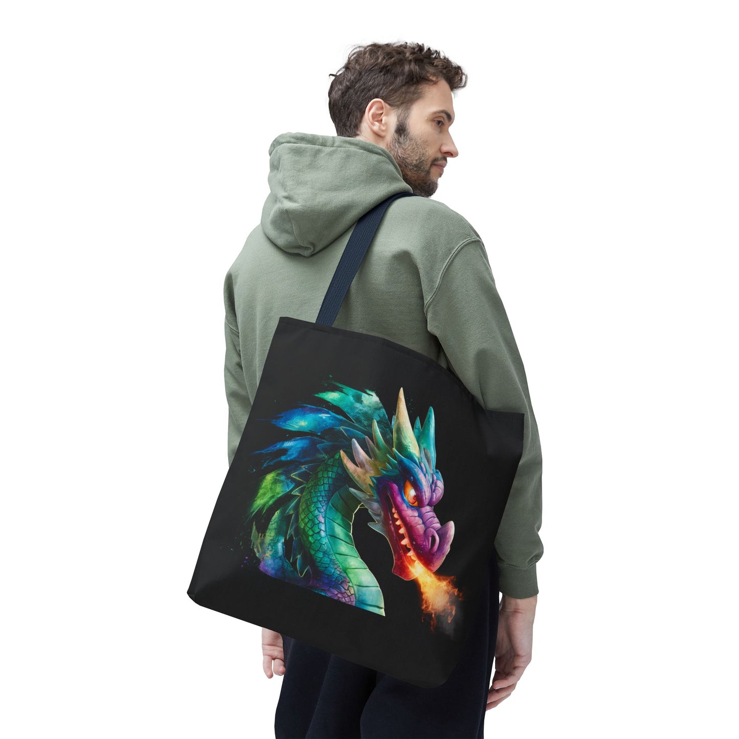 Double-Sided Fierce Dragon Canvas Tote - Colorful Fire-Breathing Fantasy, Eco Reusable Bag, Gift for Dragon Lover