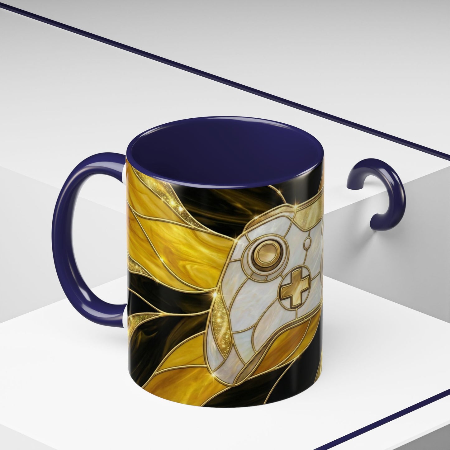 Stained Glass Gamer Mug, Gold Controller Coffee Cup, Video Game Gifts for Him, Gamer Boyfriend Gift, Teen Boy Gaming Mug, Desk Decor