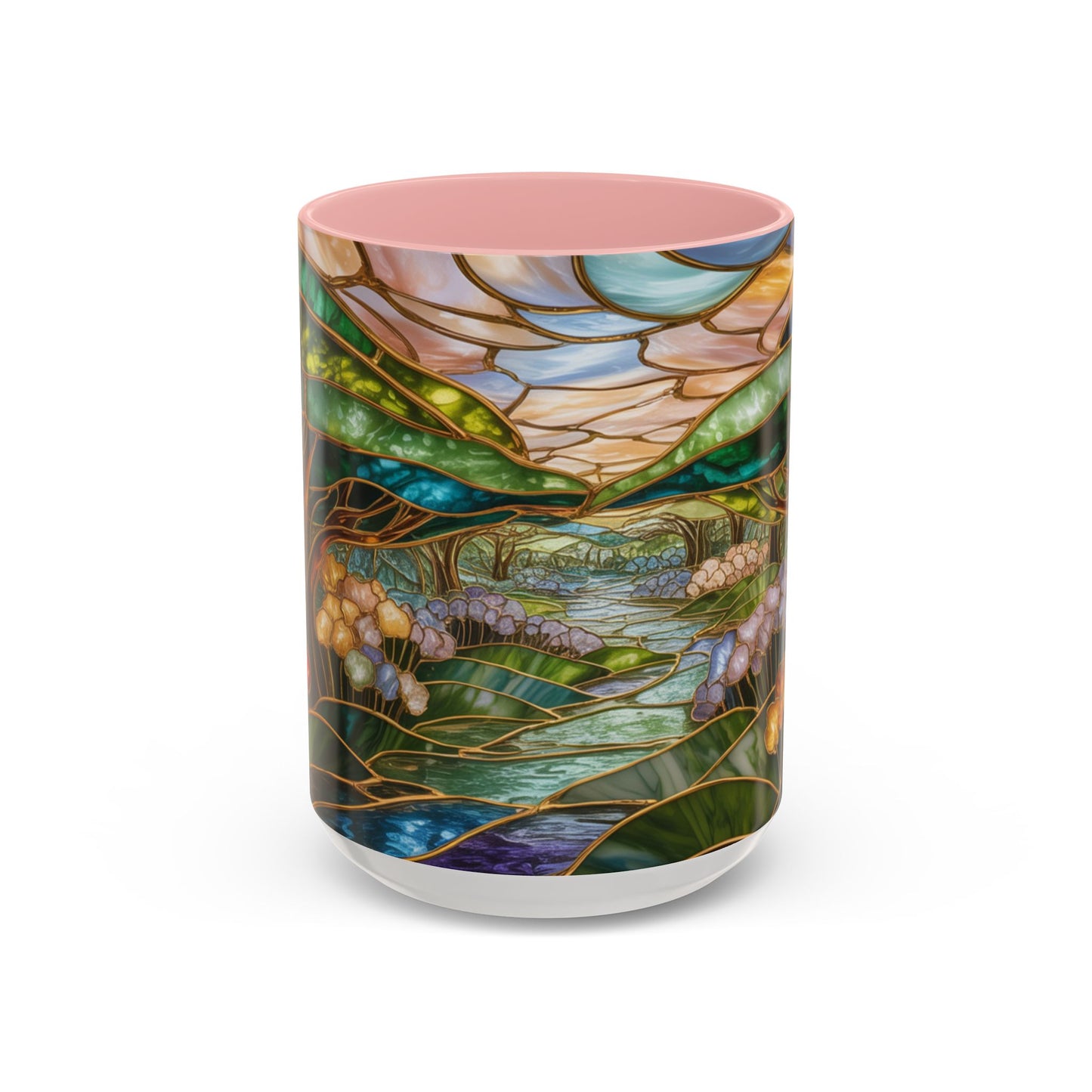 Stained Glass Woodland Forest Mug, Tree & Flowers Coffee Cup, Nature Lover Gift, Artistic Woodland Art Mug, Rustic Home Decor Mug