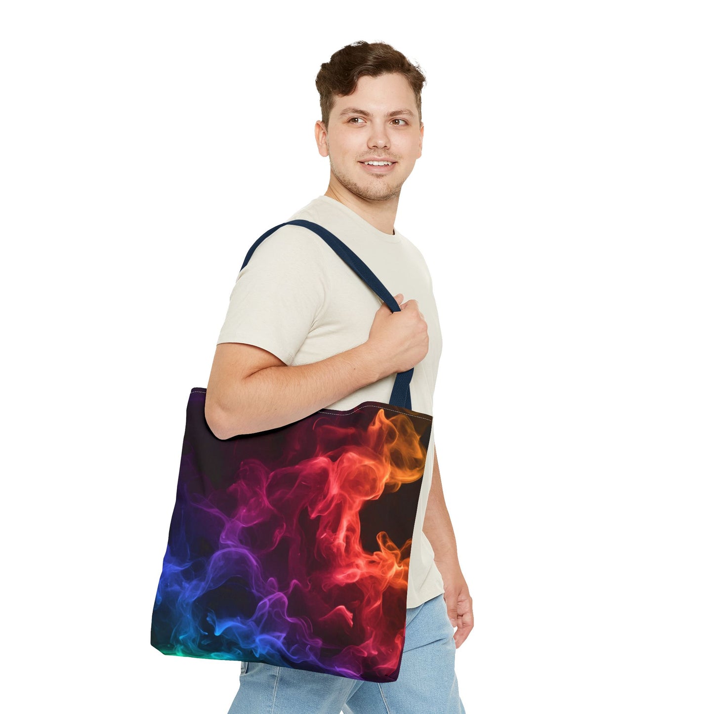 Chromatic Ember Tote Bag, Colorful Smoke Art Design With Red, Blue, And Orange Hues, Abstract Reusable Tote For Artists, Gifts, And Everyday Use