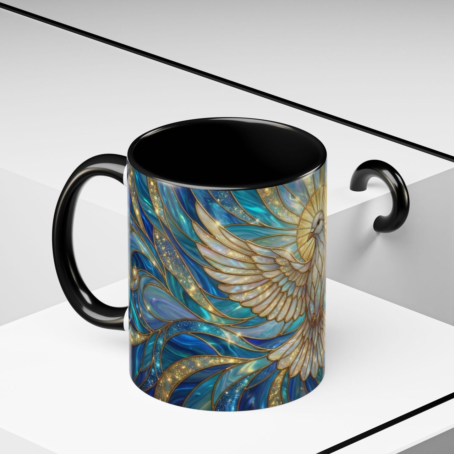 Stained Glass Dove Mug, Peace Dove Coffee Mug, Holy Spirit Dove Cup, Christian Gift Mug, Spiritual Art Mug, Faith Inspired Coffee Cup