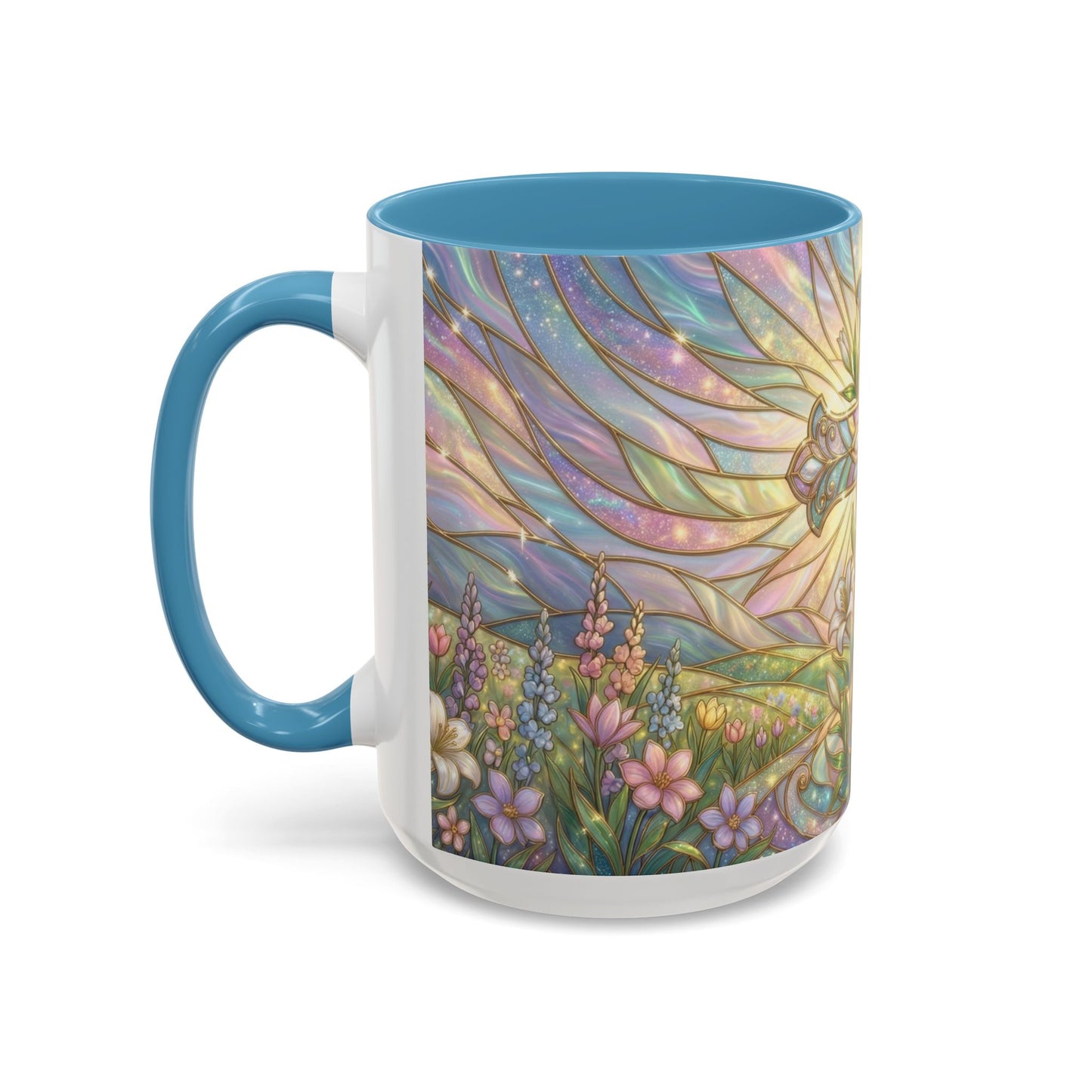 Stained Glass Cross Mug, Easter Lily Coffee Cup, Christian Religious Gift, Pastel Floral Faith Mug, Spring Believer Cup, Baptism Present