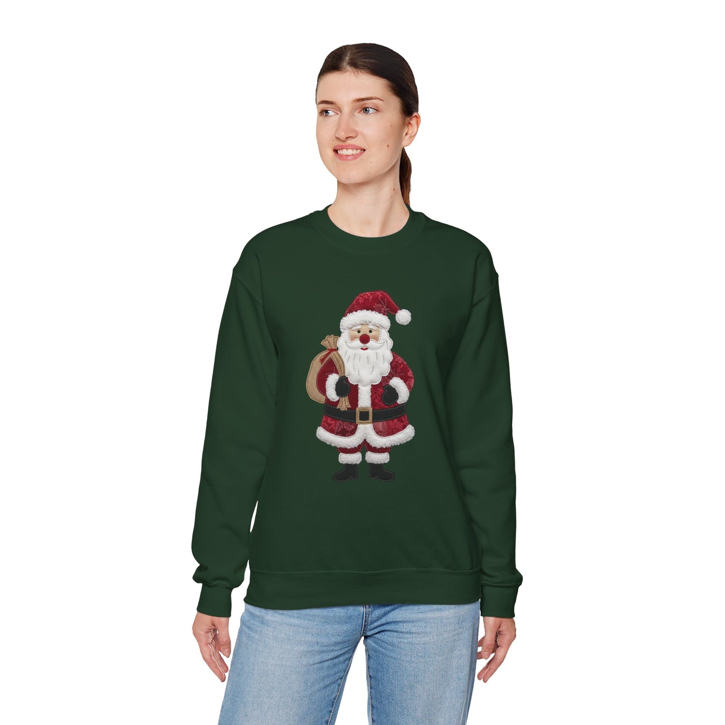 Faux patchwork Santa sweatshirt, Christmas Santa crewneck, cozy holiday sweater, vintage Santa pullover, festive winter sweatshirt, Xmas gift