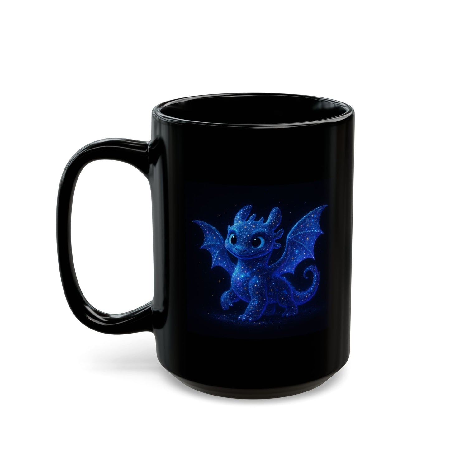 Cute Dragon Coffee Mug, Baby Dragon Mug, Galaxy Dragon Art Mug, Fantasy Coffee Cup, Kawaii Dragon Gift, 11oz 15oz Black Mug