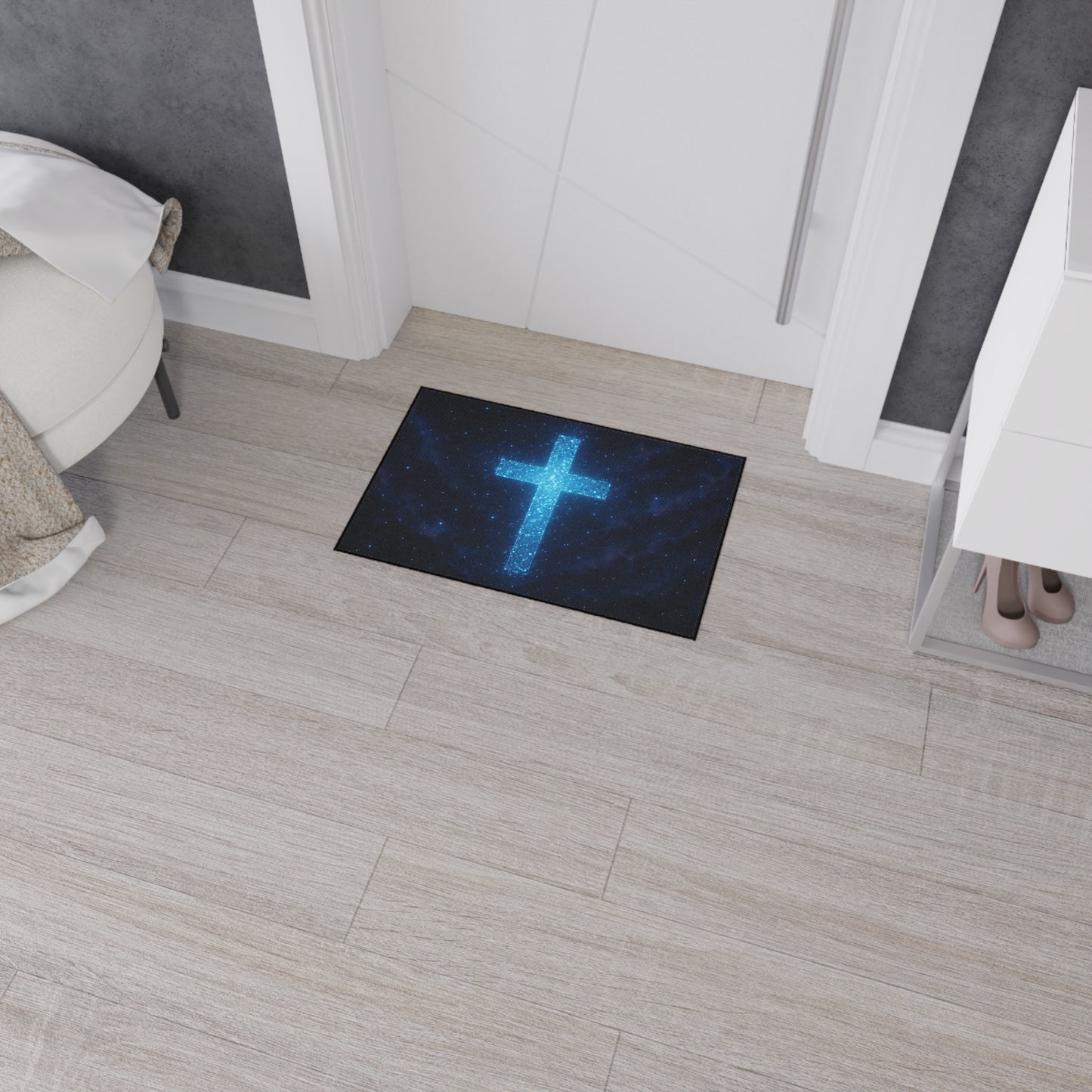 Floor Mat - Bioluminescent Cross Design Christian Decor Religious Welcome Mat Spiritual Door Mat Inspirational Rug