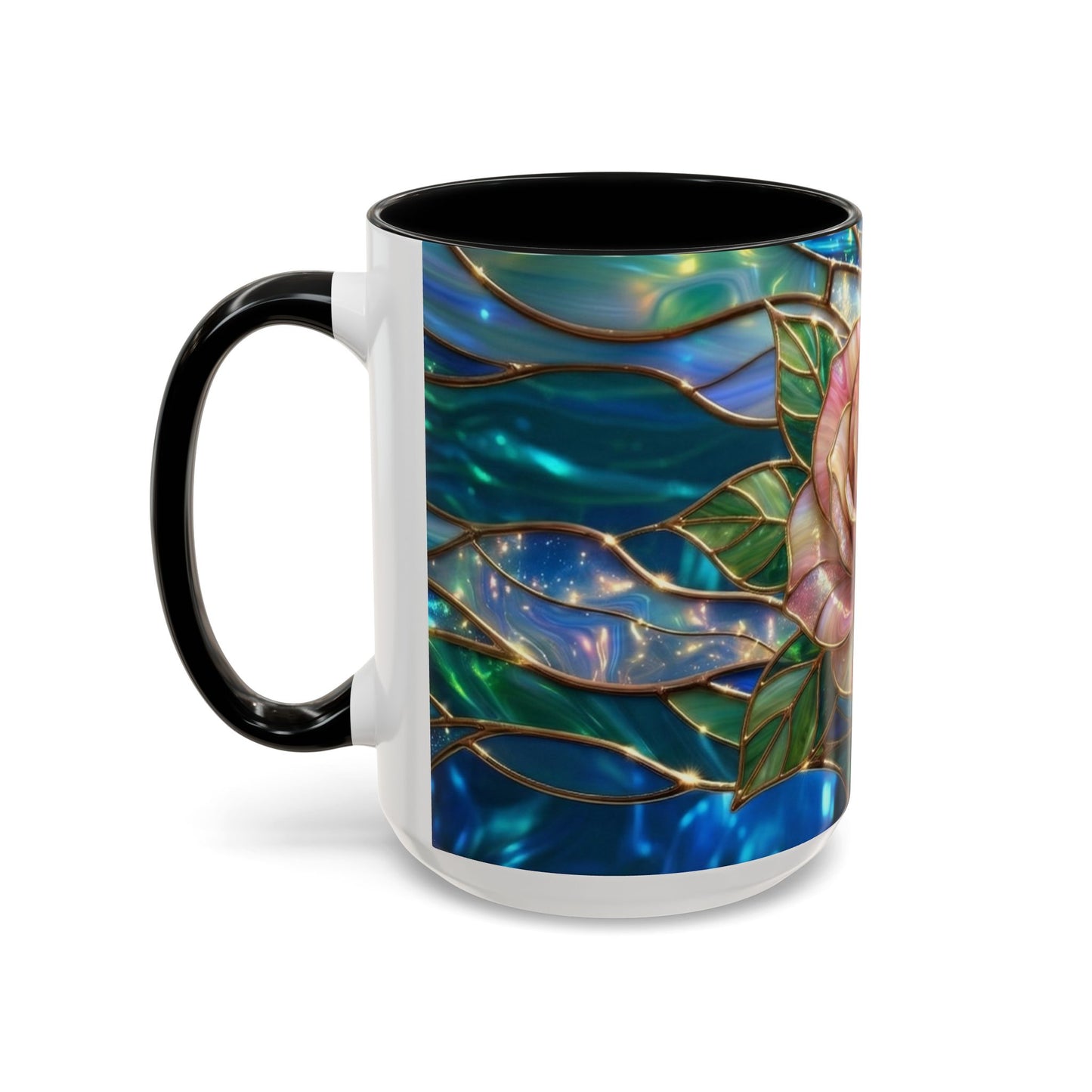 Stained Glass Rose Mug, Pink Flower Coffee Cup, Fantasy Floral Tea Cup, Magical Garden Gift, Galaxy Rose Art, Botanical Lover Present