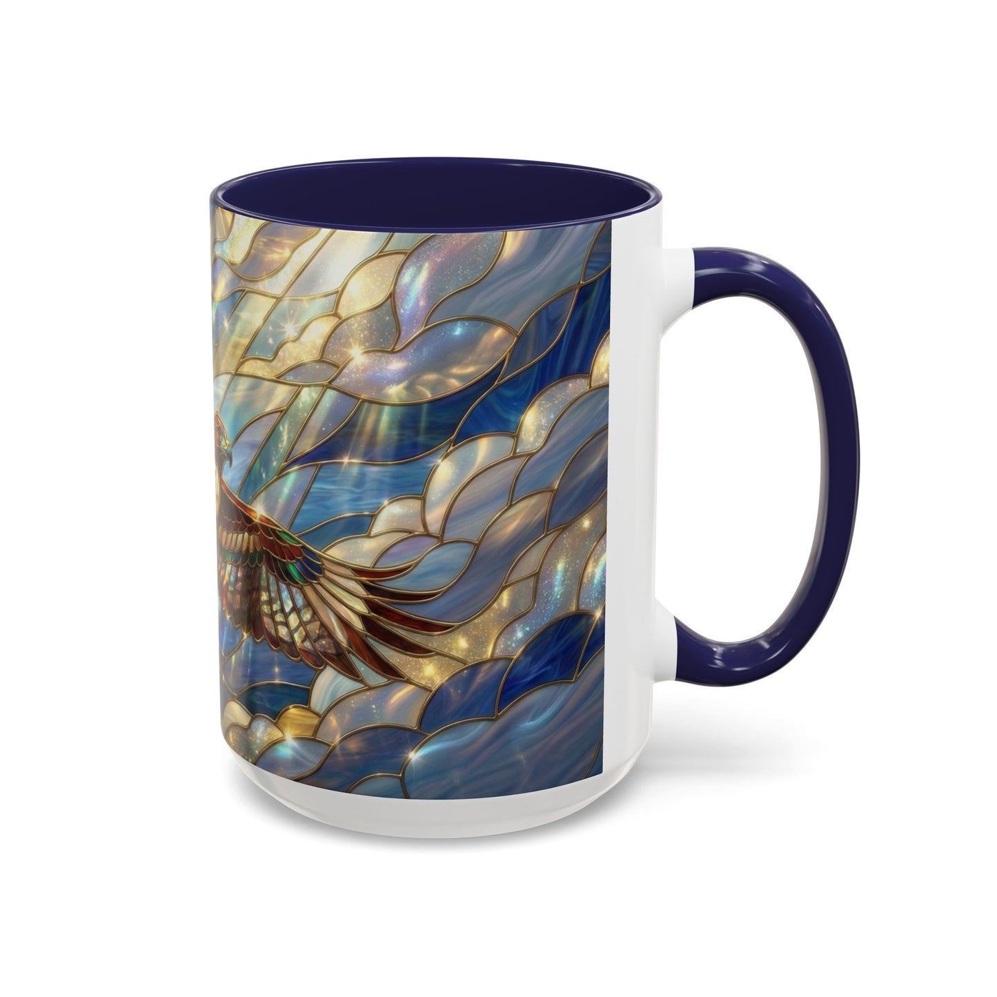 Stained Glass Hawk Mug, Soaring Bird Coffee Mug, Nature Art Hawk Cup, Bird Lover Gift, Stained Glass Style Animal Mug