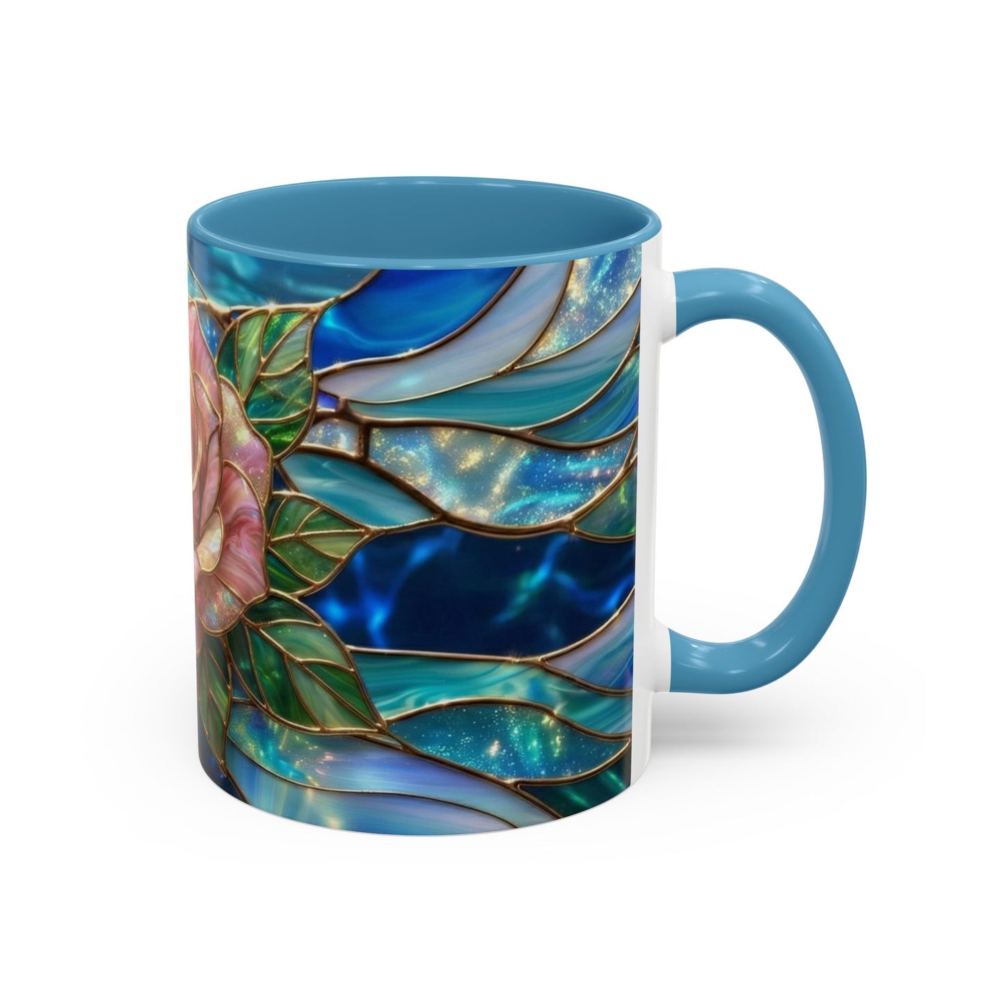 Stained Glass Rose Mug, Pink Flower Coffee Cup, Fantasy Floral Tea Cup, Magical Garden Gift, Galaxy Rose Art, Botanical Lover Present