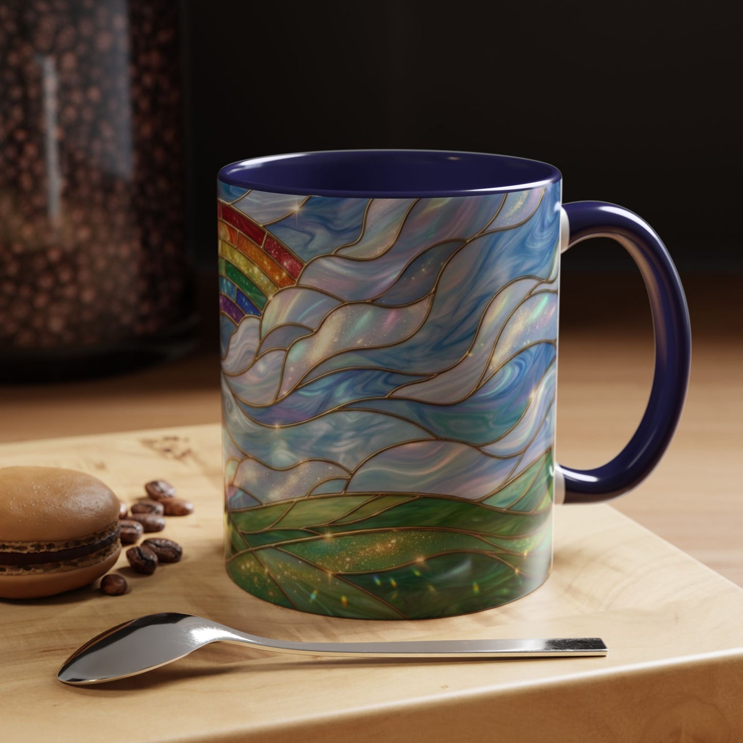 Stained Glass Rainbow Mug, Pot Of Gold Coffee Cup, St Patricks Day Gift, Whimsical Magical Art Mug, Lucky Irish Leprechaun Treasure