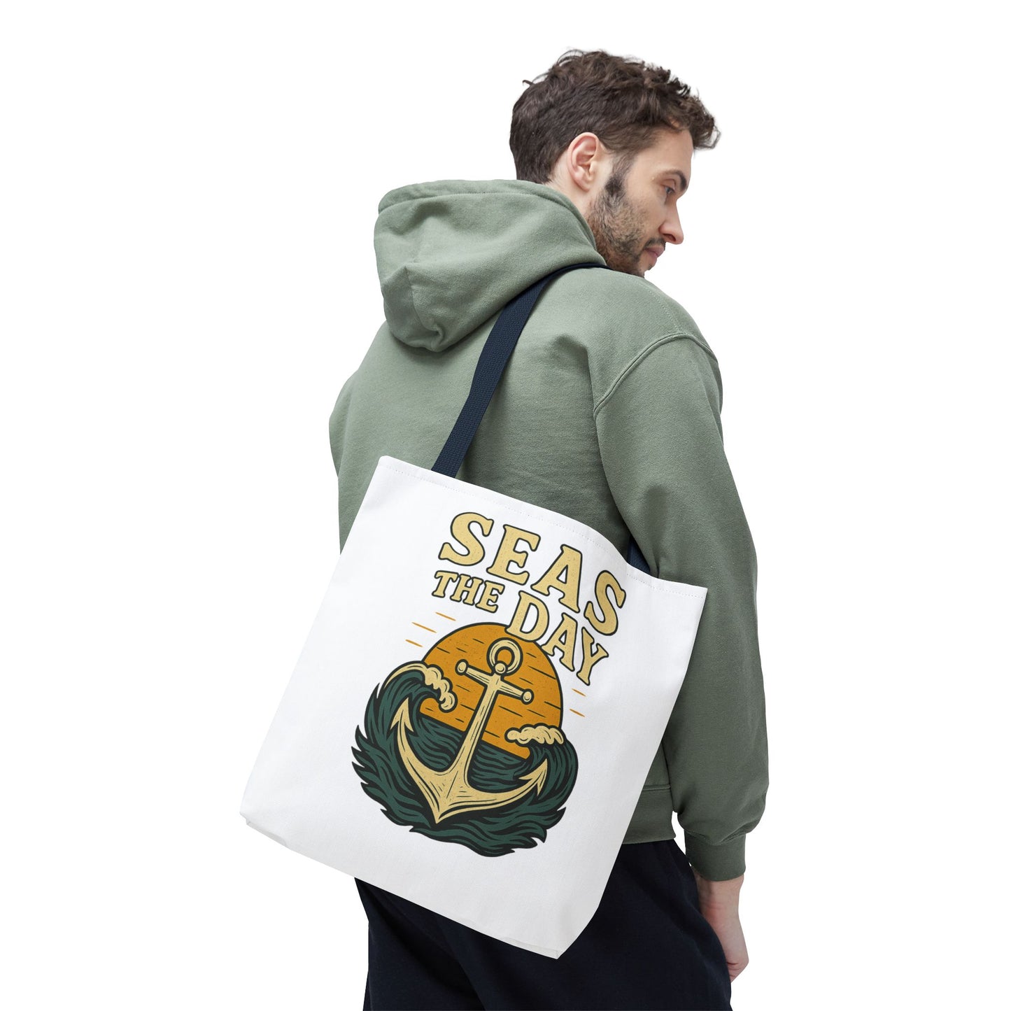 "Seas the Day" Nautical Tote Bag – Funny Beach Quote Canvas Bag with Anchor | Coastal Gift Idea for Summer, Travel, or Daily Use