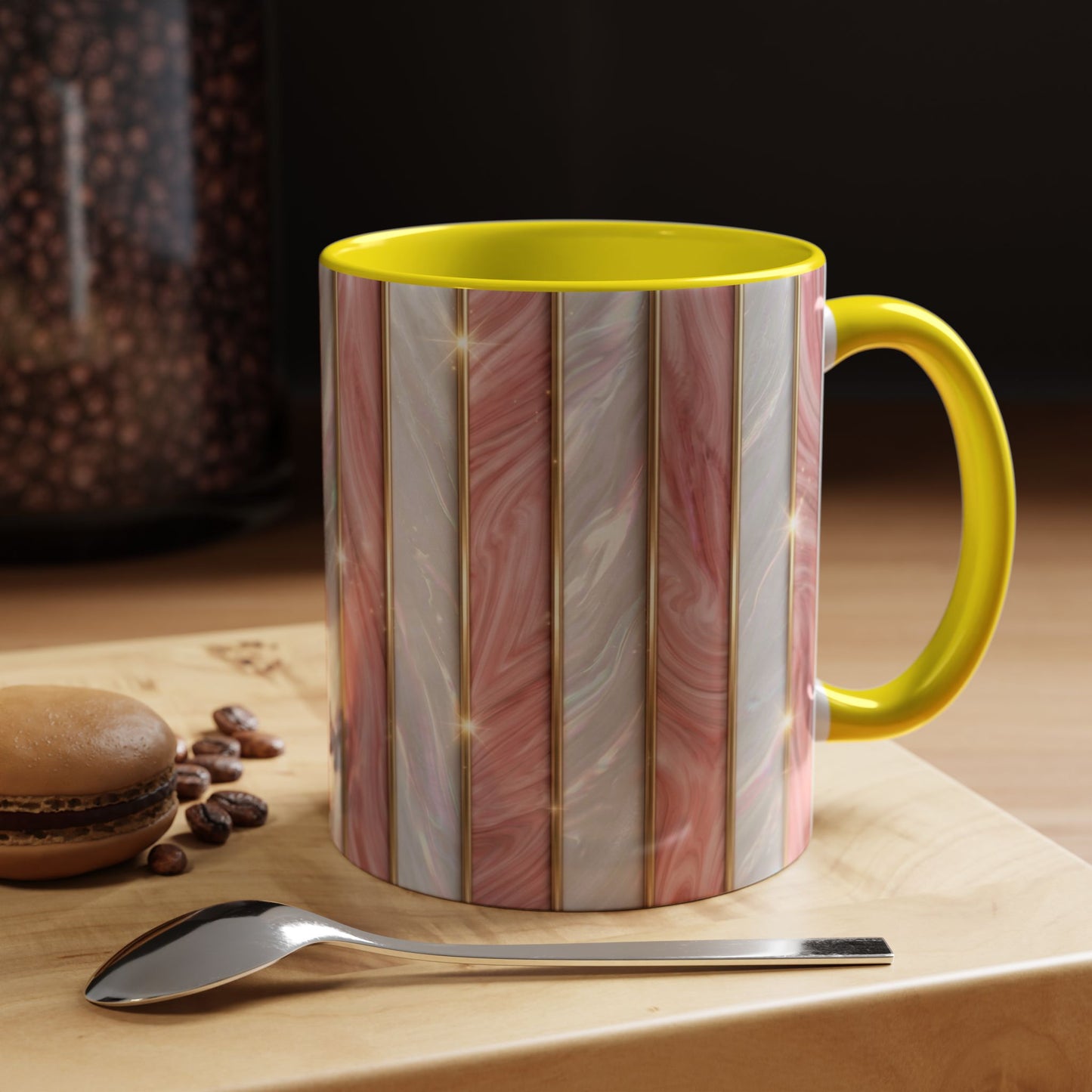 Pink Marble Coffee Mug, Gold Stripe Faux Agate Cup, Glam Desk Accessory, Elegant Tea Mug, Luxury Gift for Her, Chic Office Desk Decor