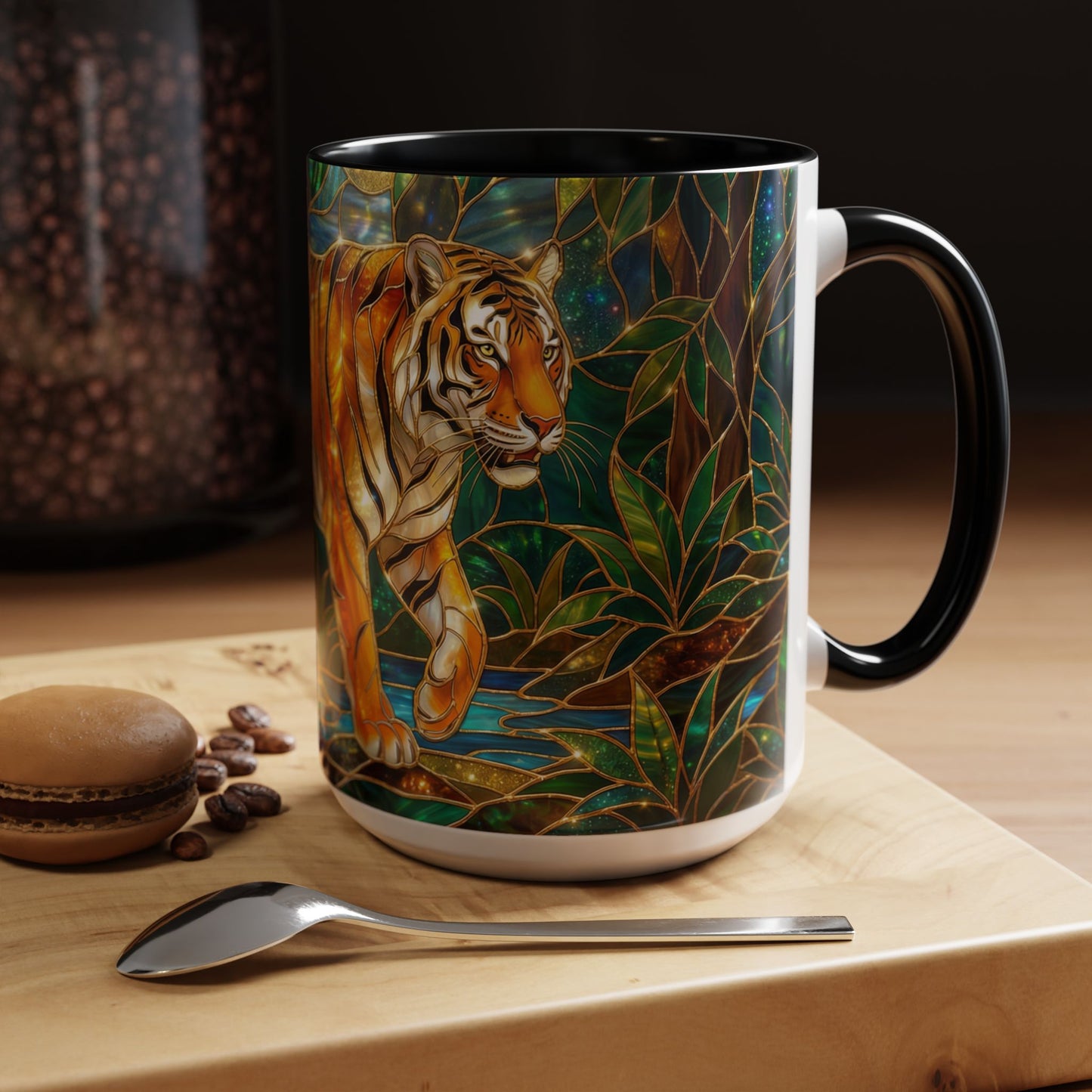 Stained Glass Tiger Mug, Tiger Coffee Cup, Wildlife Art Mug, Jungle Tiger Gift, Animal Lover Mug, Nature Inspired Coffee Cup