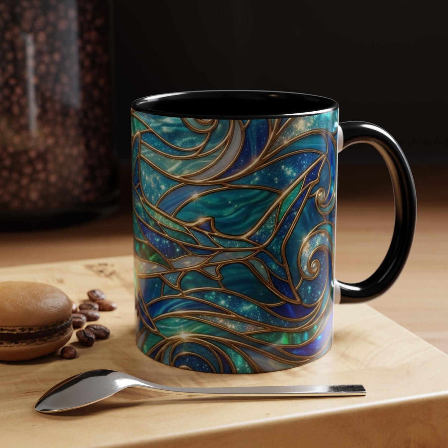 Stained Glass Shark Mug, Ocean Art Coffee Cup, Blue Shark Gift, Sea Life Ceramic Mug, Artistic Shark Design, Marine Lover Gift, Unique Ocean Mug