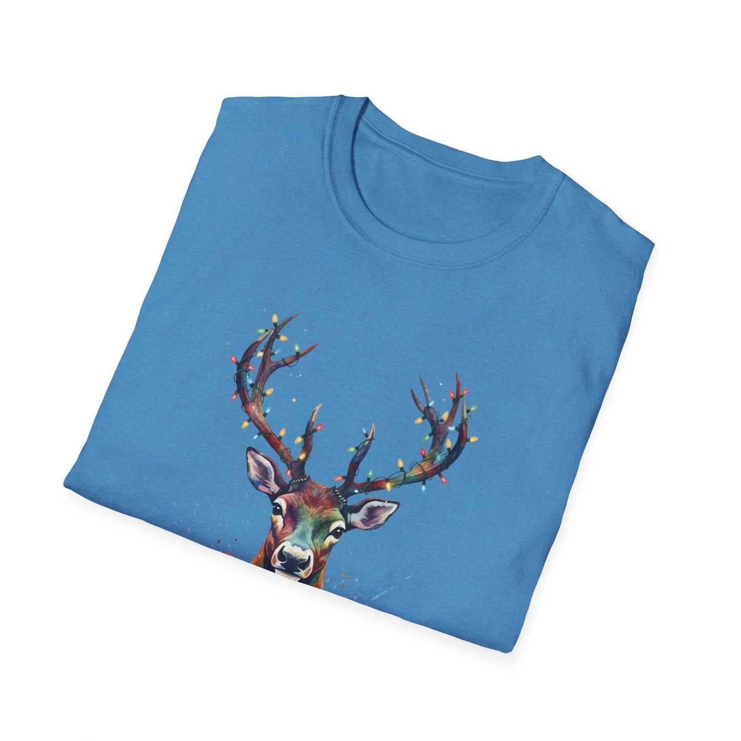 Christmas Deer Shirt, Watercolor Buck T-Shirt, Deer With Christmas Lights Tee, Holiday Wildlife Art Shirt, Colorful Deer Head Xmas Tee