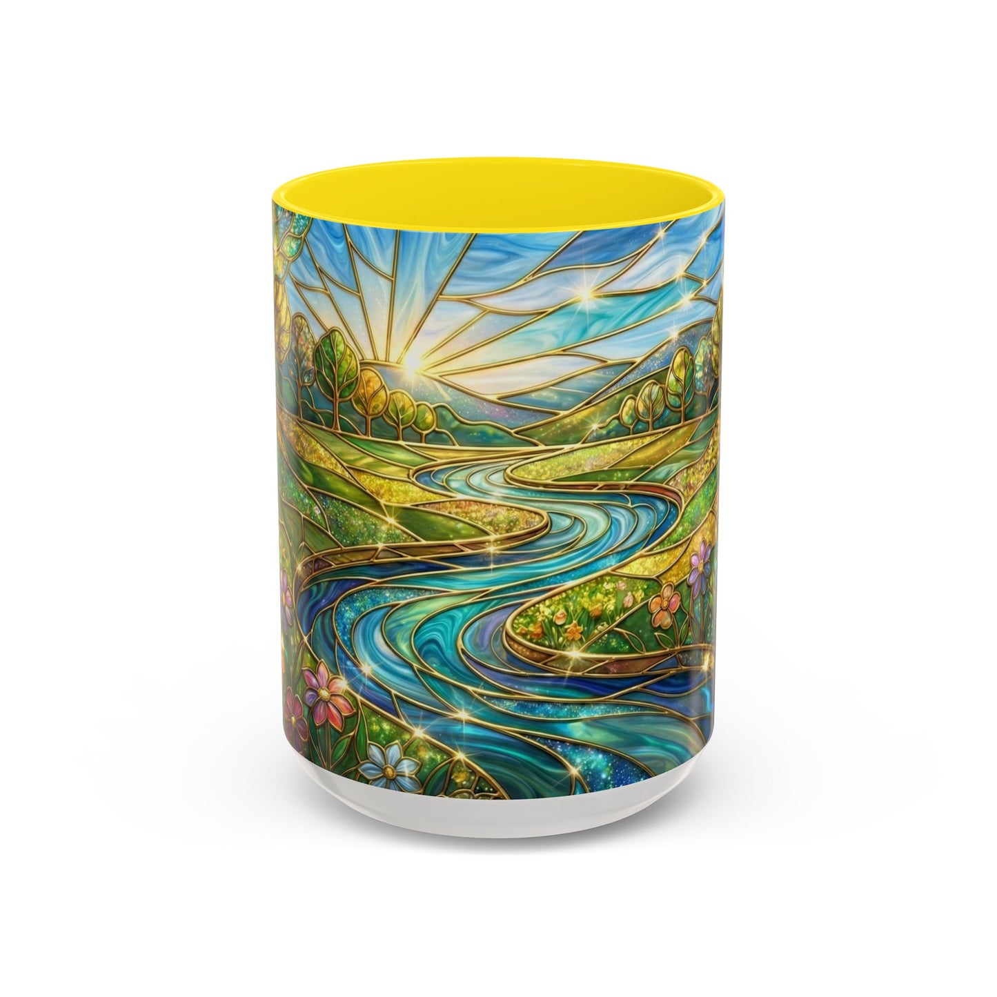 Stained Glass Mug, River Landscape Coffee Cup, Nature Lover Gift, Floral Tea Mug, Gardener Present, Art Teacher Gift, Colorful Scenery Cup
